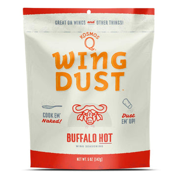 Kosmos Q Hot Buffalo Wing Dust - 5 Oz Bag For Wings, Popcorn & More - Hot Smoky Buffalo Bbq Wings Dry Rub With Cayenne, Blue Che