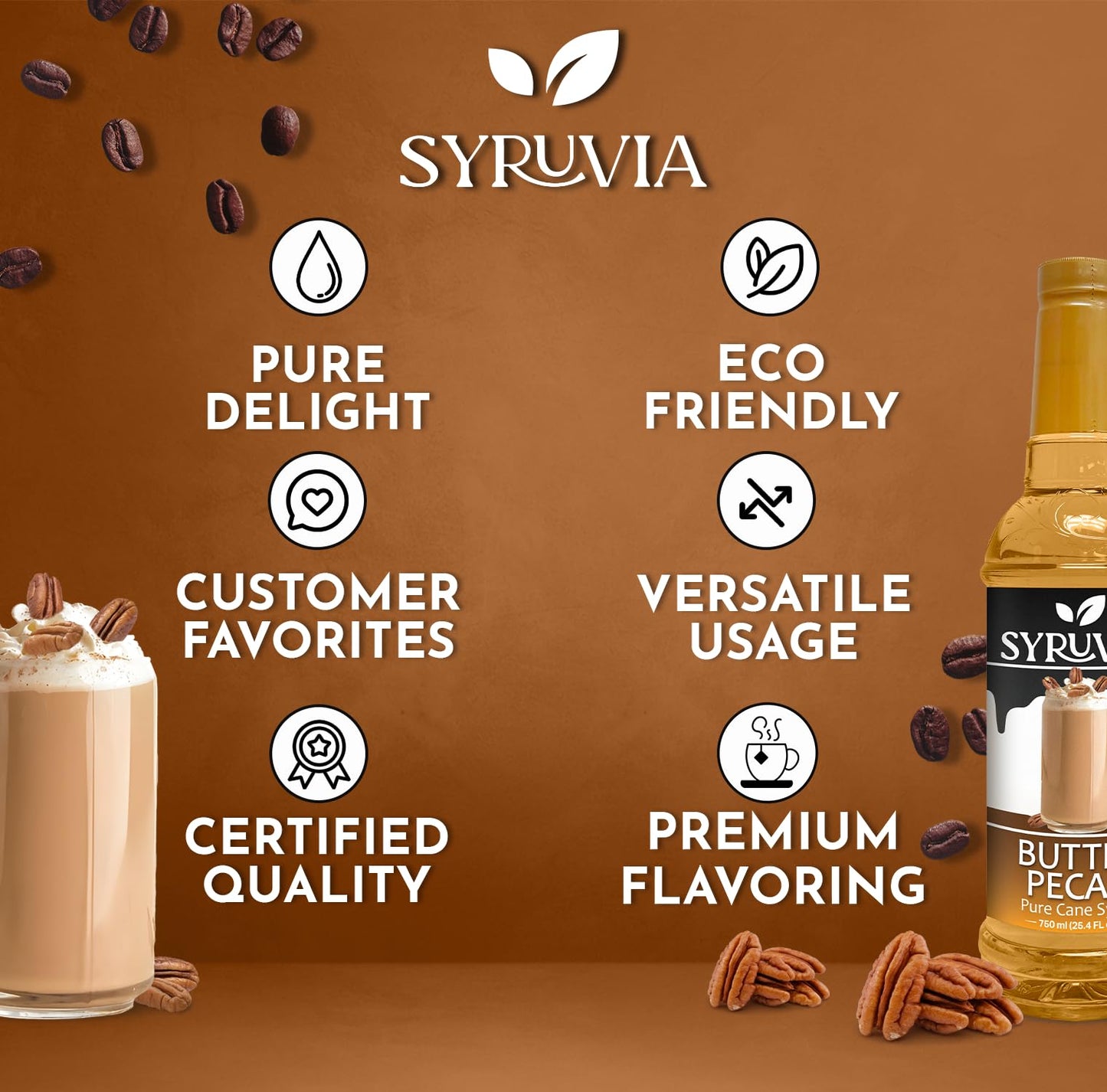 Syruvia Butter Pecan Syrup For Coffee 25.4 Ounces Butter Pecan Flavoring For Coffee With Pump