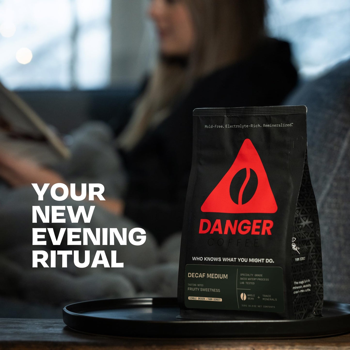 Danger Coffee by Dave Asprey  Remineralized  Mold Free & Lab Tested Swiss Water Decaf Whole Bean Coffee  Medium Roast  Decaffeinated 10.9 Ounce