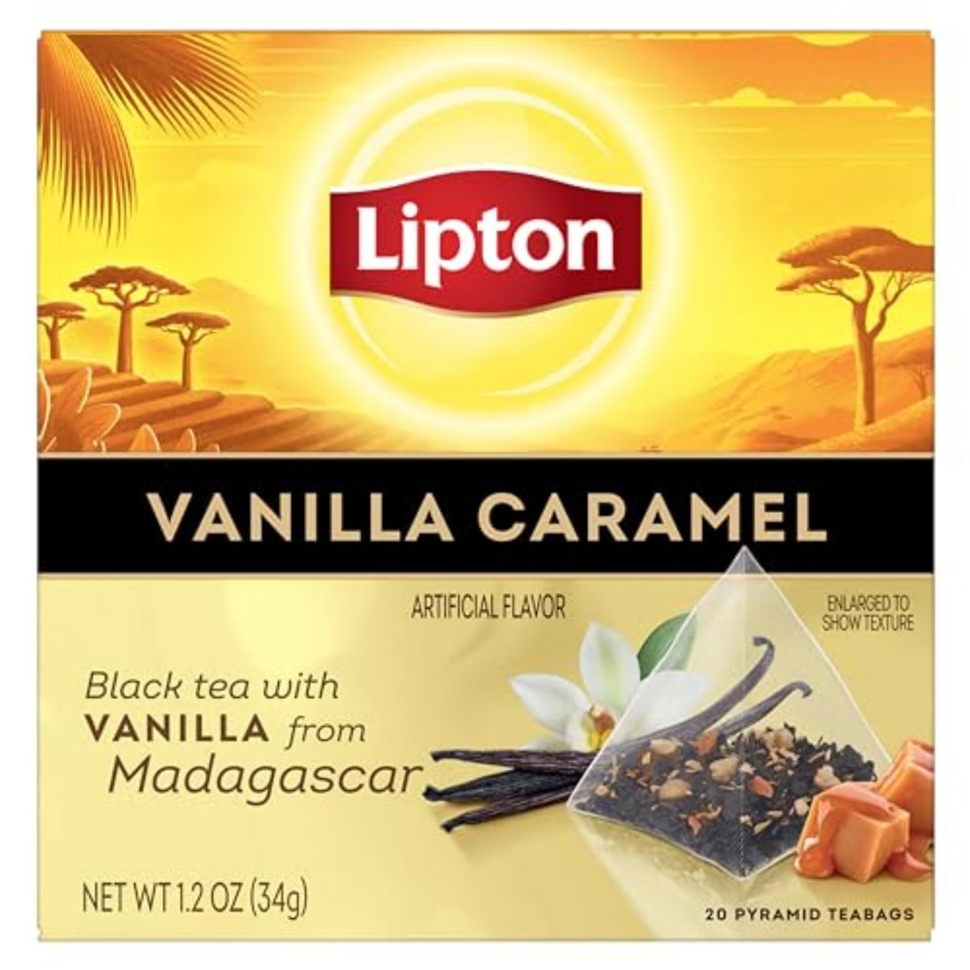 Lipton Black Tea Vanilla Caramel Pyramid Tea Bags, 20 Total Bags, Multicoloured, Model 800870