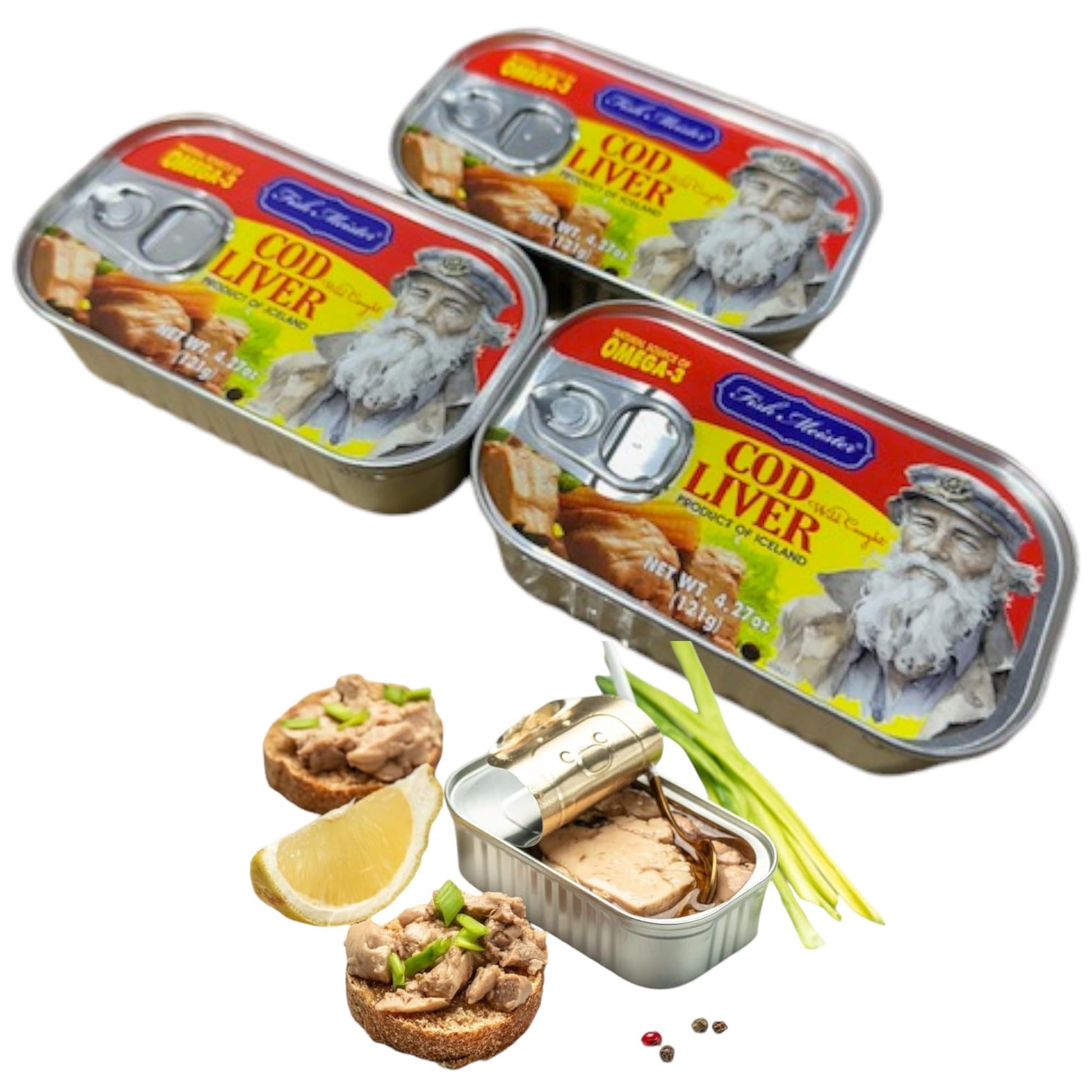 Fish Meister Canned Cod Liver in Oil - Wild Caught, Omega-3, Ideal for Spreads & Gourmet Dishes - 3-Pack