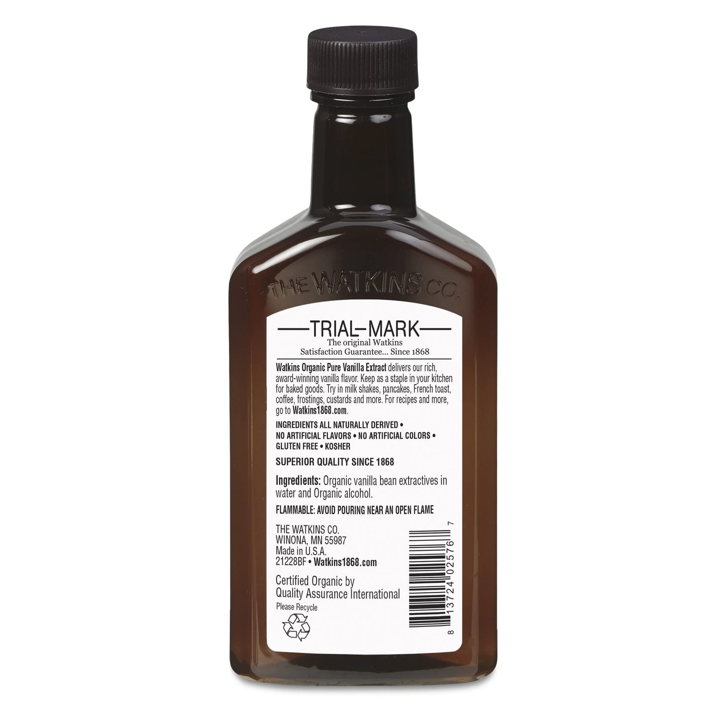 Watkins Organic Pure Vanilla Extract, With Madagascar Vanilla Beans, Non-Gmo, Kosher, 4 Oz. Bottle, 3-Pack