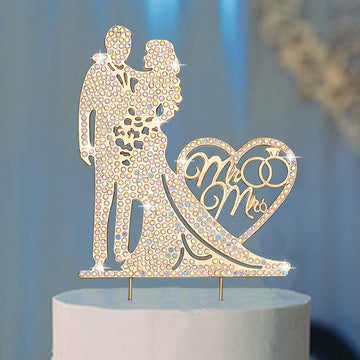 Jaciya Wedding Cake Topper AB Crystal Rhinestone Metal Mr and Mrs Cake Topper Wedding Bride and Groom Bridal Shower Party Gold W