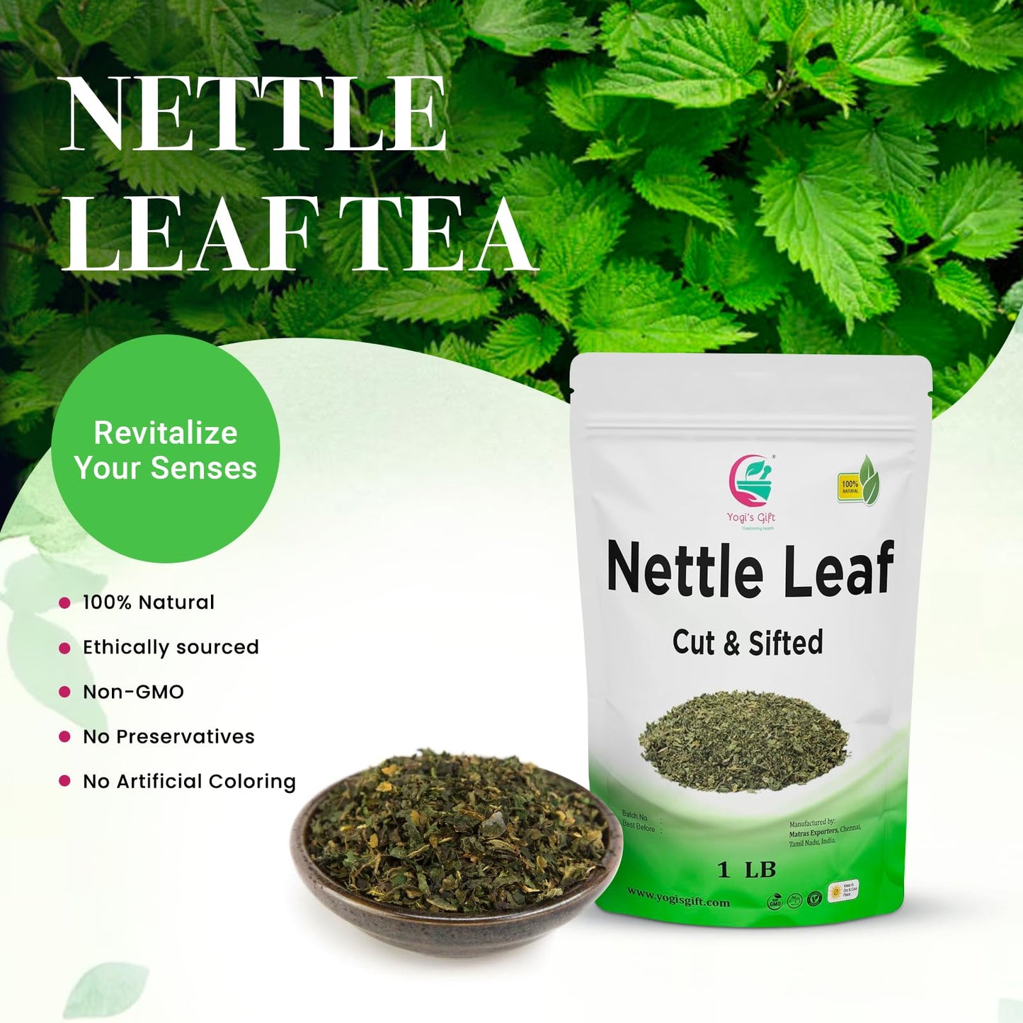 Stinging Nettle Leaves Dried 1 Lb | Cut And Sifted | Loose Nettle Leaf Herb Bulk | Non- Gmo, Ethically Sourced | By Yogis Gift®