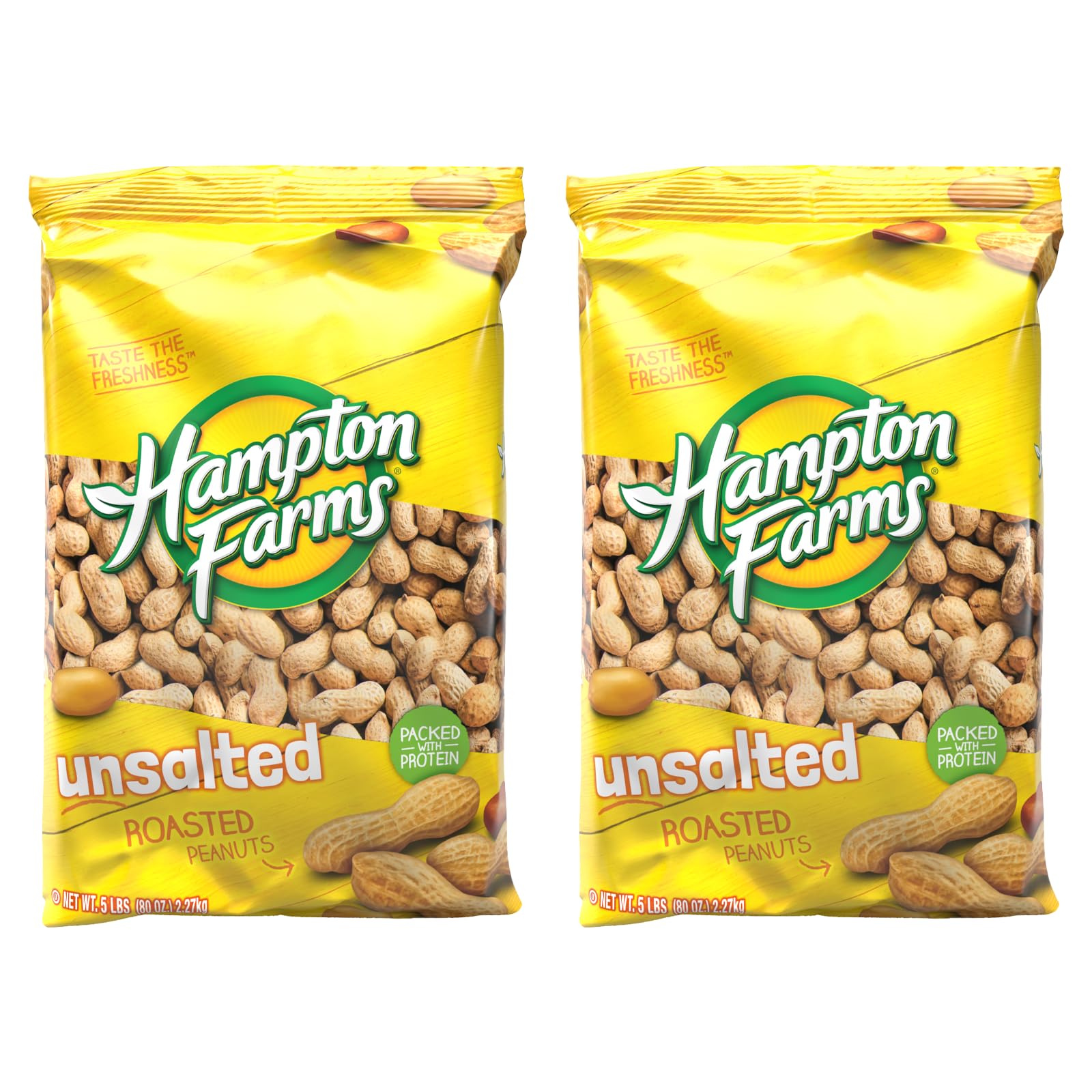 Hampton Farms - Usa Grown All-Natural - Fancy Roasted In-Shell Unsalted Peanuts - 5 Lb. Bags - 2 Pack