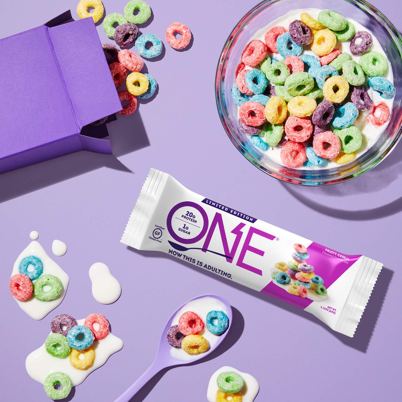 One Protein Bars, Fruity Cereal, Gluten Free Protein Bars With 20G Protein And 1G Sugar, Pantry Staples, 2.12 Oz (12 Count)