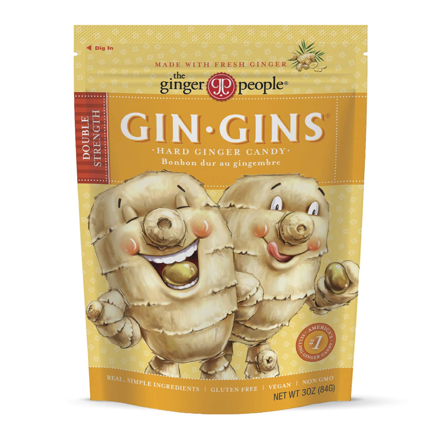 The Ginger People Hard Ginger Candy, Double Strength, 3 Ounce, Pack of 12
