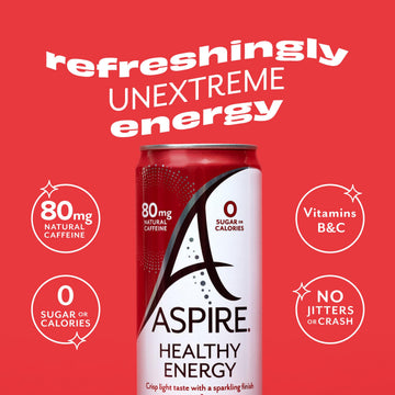 Aspire Energy Drink, 80mg Natural Caffeine, Zero Sugar, Keto Friendly, 12 Pack