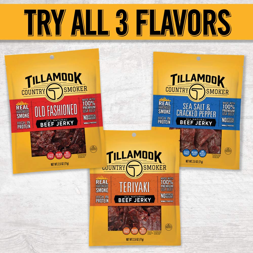 Tillamook Country Smoker Beef Jerky, Teriyaki Flavor, 2.5 Ounce, Pack of 1, Real Hardwood Smoked, Model 051943287027