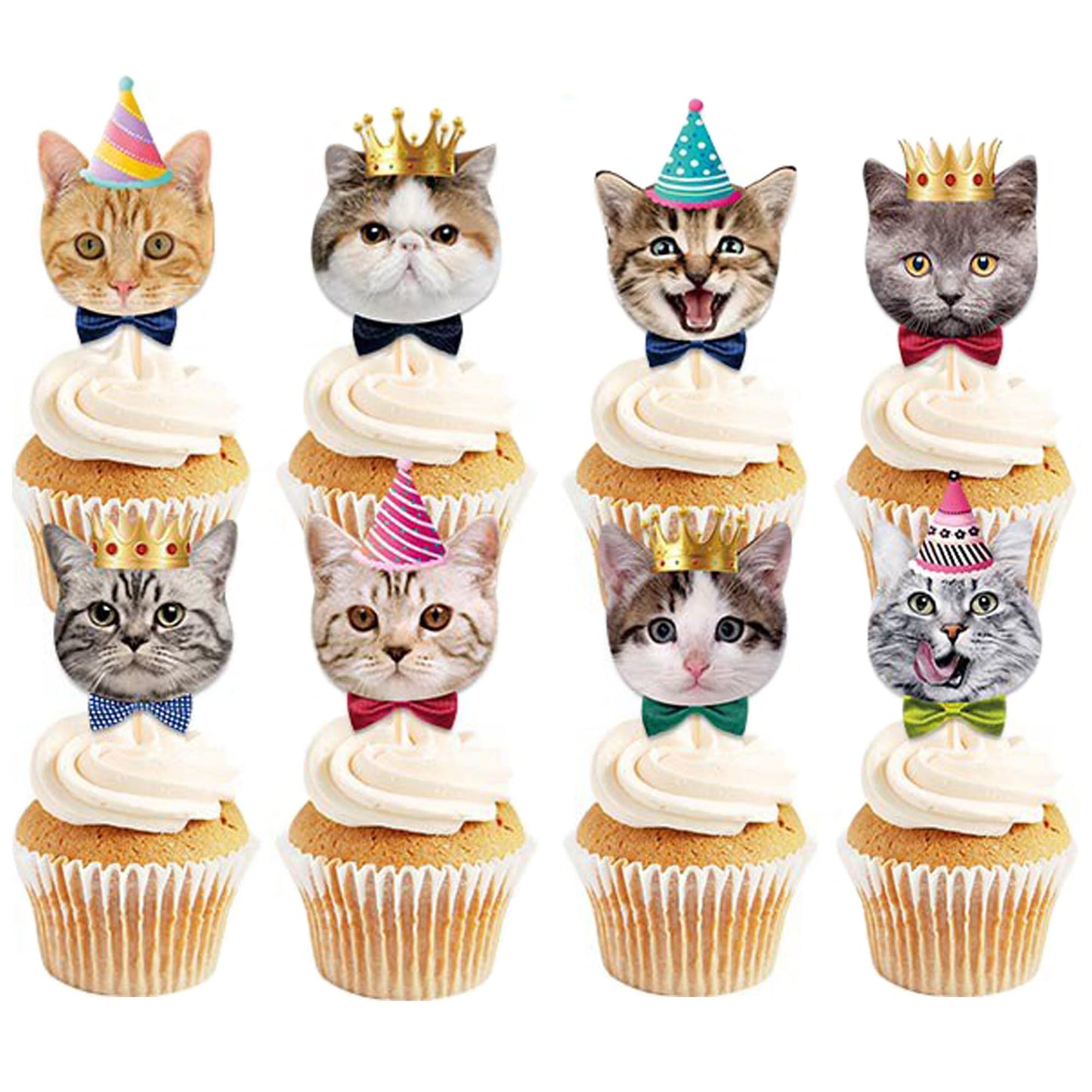 TSJ Cat Cupcake Toppers - 24PCS Paper Decorations, Kitten Theme, Party Supplies, D-C-T-N-02, Cat Cupcake Topper New