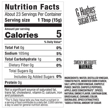 G Hughes Sugar Free, Smoky Mesquite Marinade - Sugar Free Mesquite Seasoning, Gluten Free Marinades For Meats, Keto Smoky Marina