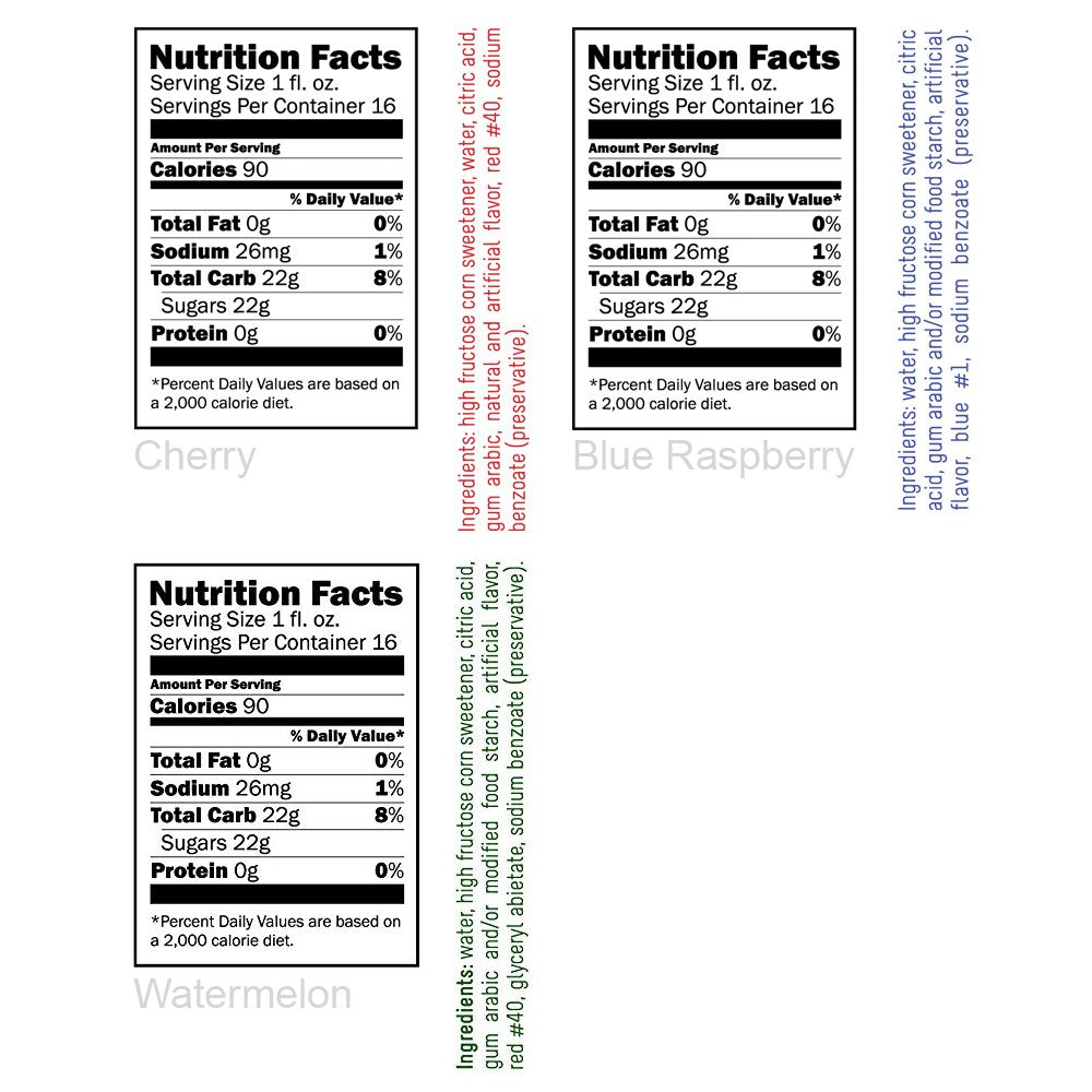 3-Pack Cherry, Blue Raspberry, Watermelon Syrup For Snow Cones, Homemade Sodas, Cocktails, Coffee, Baking And More - Time For Treats 16.9 Fluid Ounce Per Bottle
