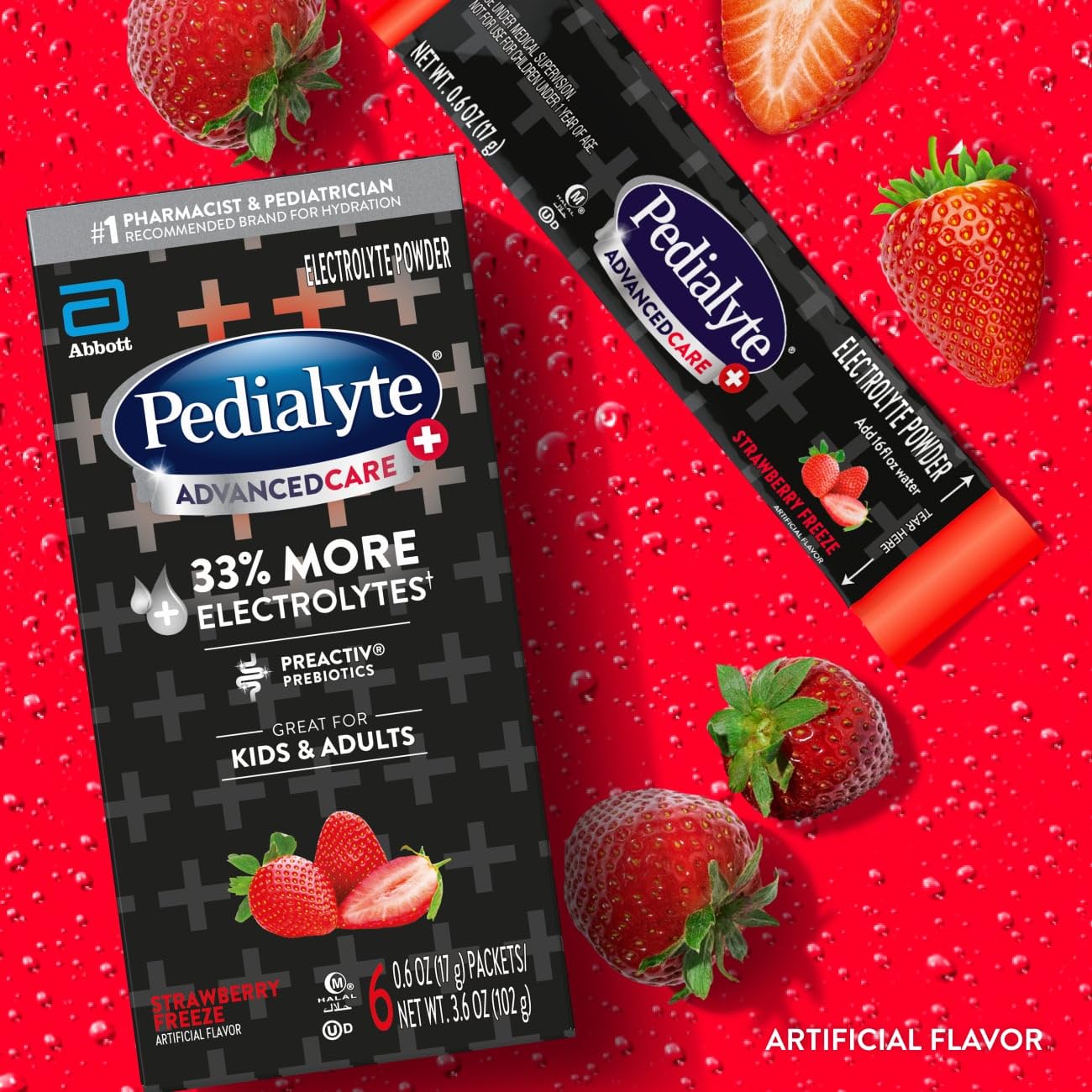 Pedialyte Advancedcare Plus Electrolyte Powder, With 33% More Electrolytes And Preactiv Prebiotics, Strawberry Freeze, Electroly