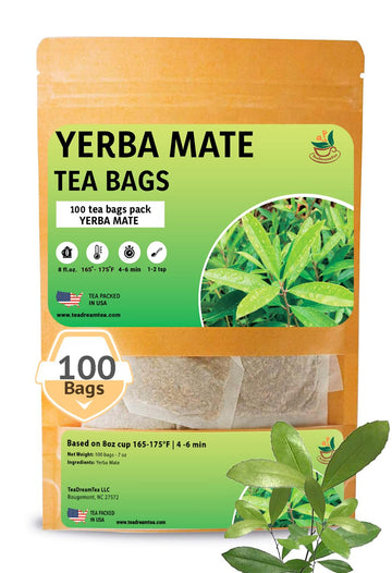 Yerba Mate Tea - Green Cut & Sifted - Unsmoked Energy Boost - 100 Tea Bags - Packed with Nutrients - Your Perfect Coffee Replace