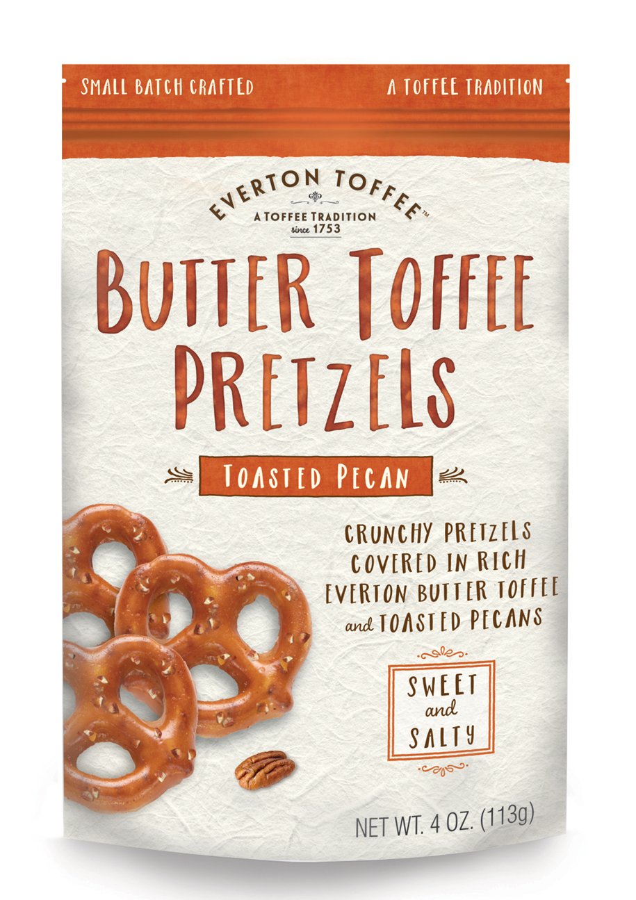 Everton Toffee Butter Toffee Pretzels, Variety Pack (4 oz. bag, 6-pack). Gourmet Artisan Toffee Covered Pretzels, Sweet and Salt