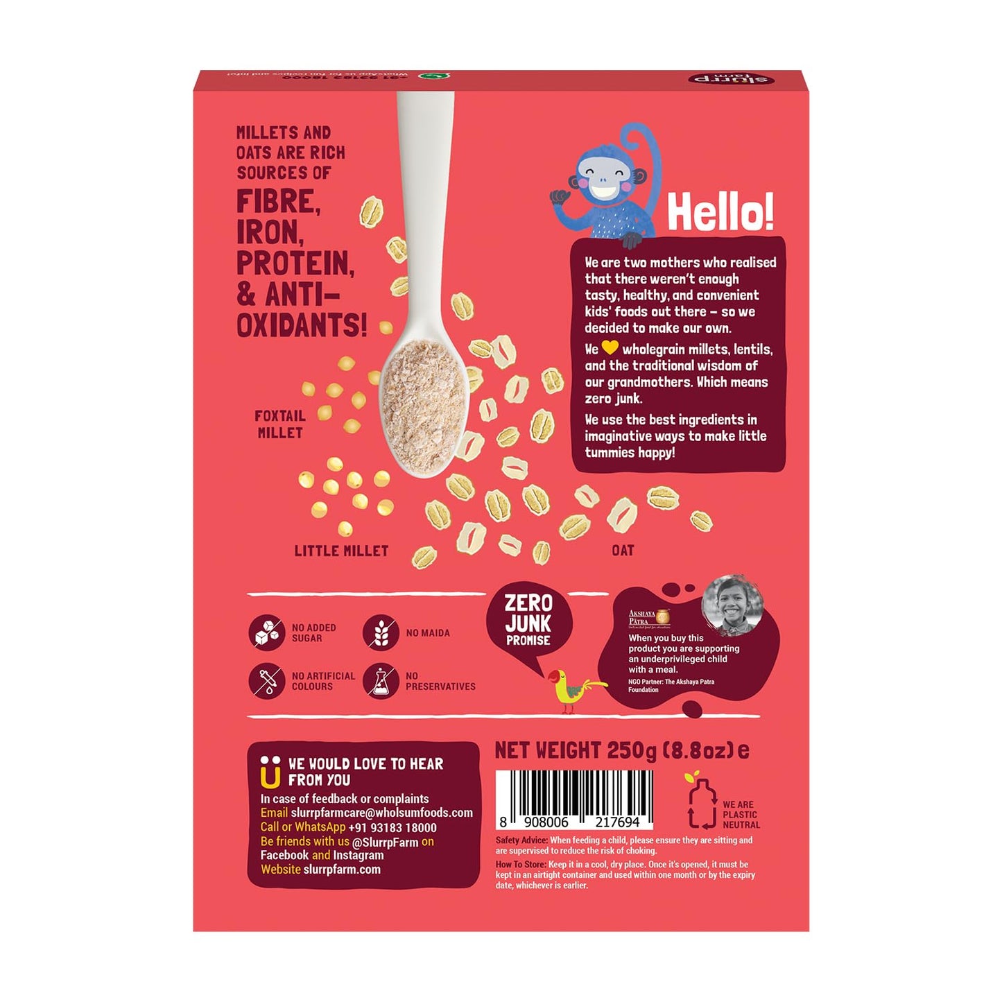 Slurrp Farm Porridge, Millet And Oats Powder | Instant Healthy Wholesome Food, No Added Sugar No Milk, 250 G