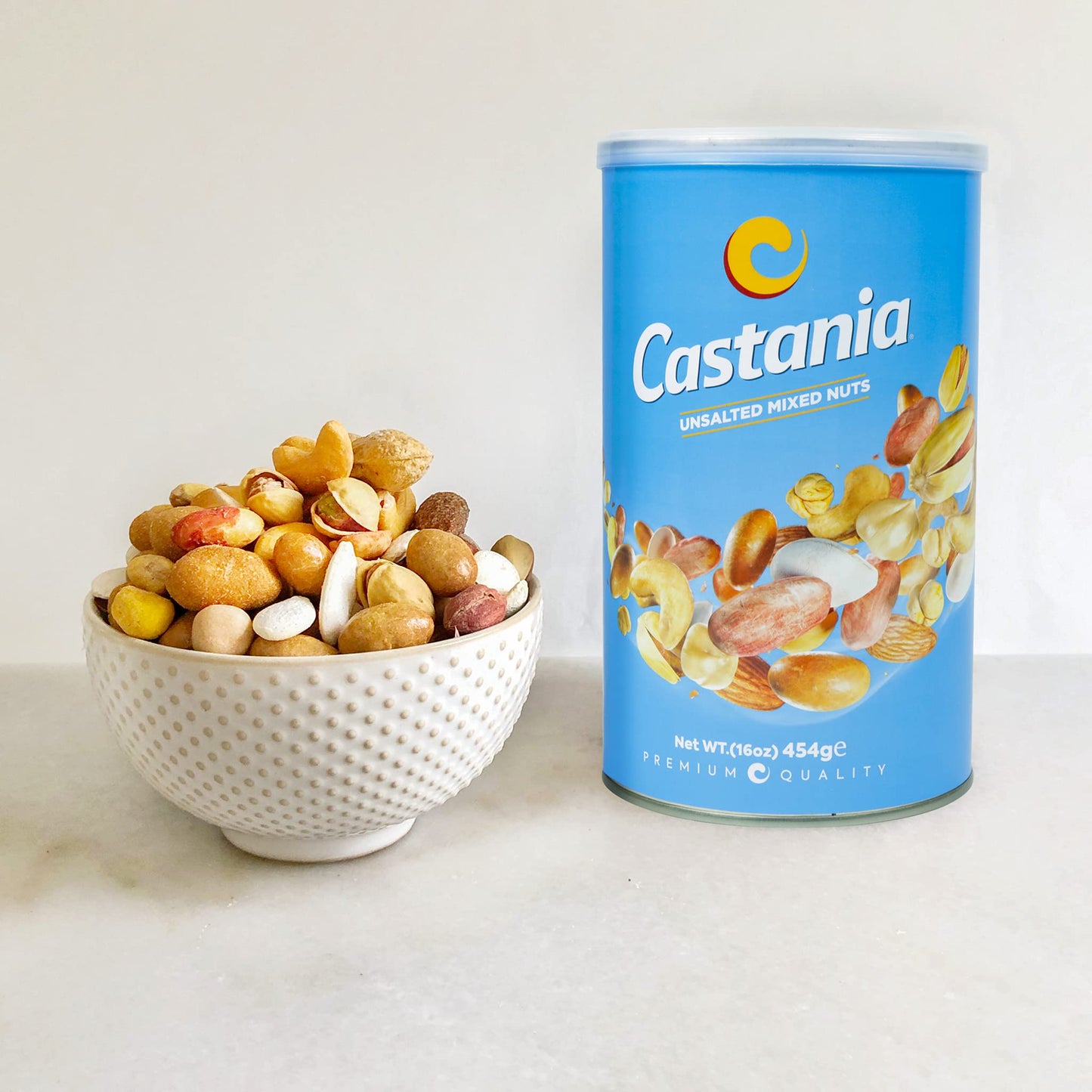 Castania Lebanese Nuts, Low Salt Mix, Pistachios, Almonds, Cashews, Hazelnuts, Peanuts, Pumpkin Seeds, And Chickpeas 16Oz