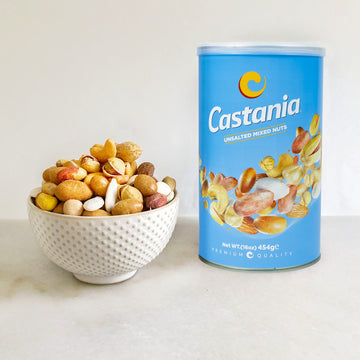 Castania Lebanese Nuts, Low Salt Mix, Pistachios, Almonds, Cashews, Hazelnuts, Peanuts, Pumpkin Seeds, And Chickpeas 16Oz