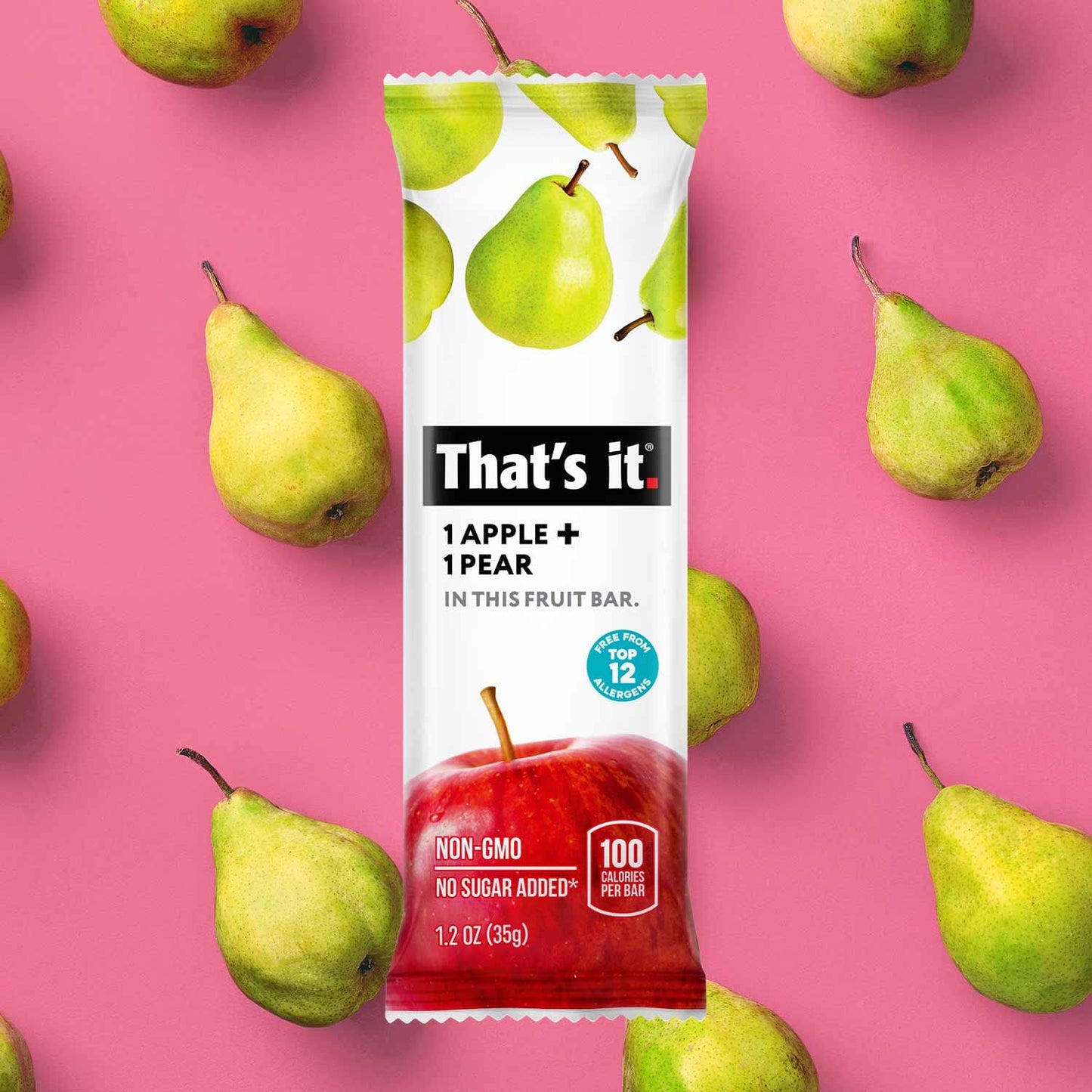 Thats it. Apple + Pear 100% Natural Real Fruit Bar, Best High Fiber Vegan, Gluten Free Healthy Snack, Paleo for Children & Adul