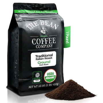 The Bean Organic Coffee Company Il Chicco (Traditional Italian Roast), Dark Roast, Ground Coffee, 16-Ounce Bag,Café Molido Tostado Organico