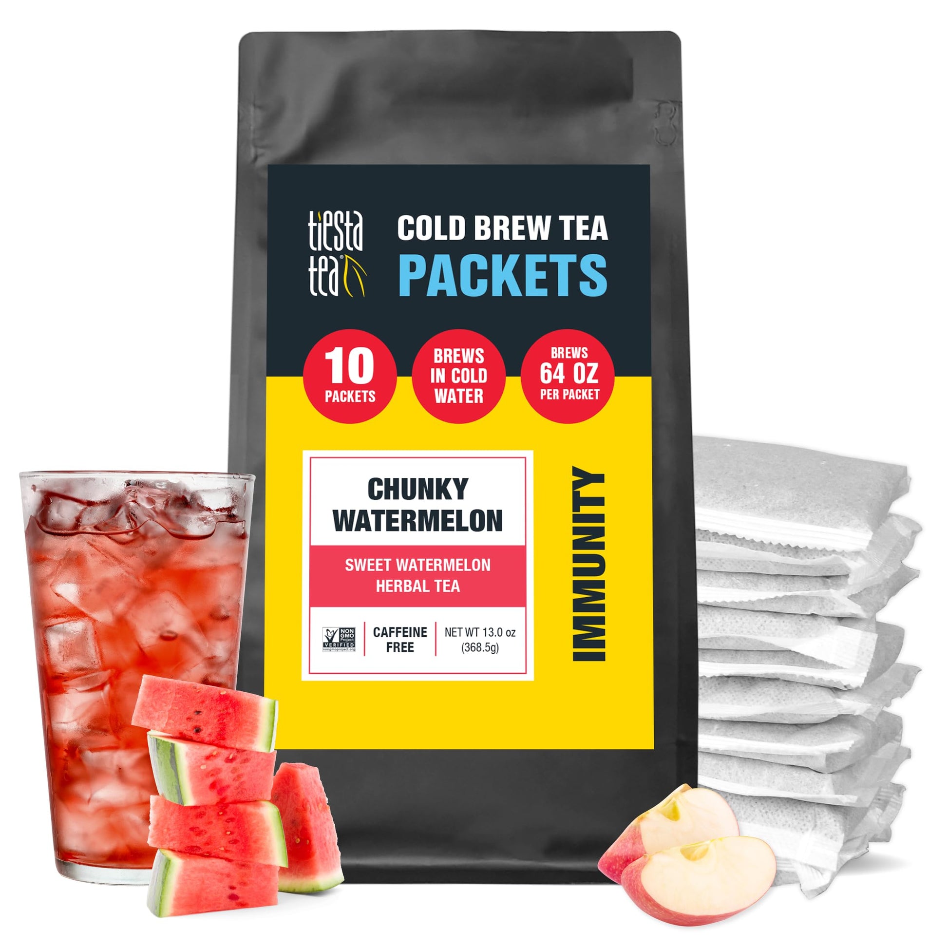 Tiesta Tea Chunky Watermelon Cold Brew Tea Pack - Non-Caffeinated Loose Leaf Blend - 64 oz Per Bag (Pack of 10)