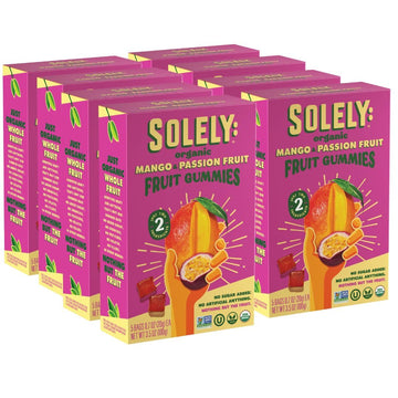 Solely - Organic Mango & Passion Fruit Whole Fruit Gummies (Pack Of 8 Boxes, 5 Bags Per Box) - Fresh Fruit - Healthy Snacks For