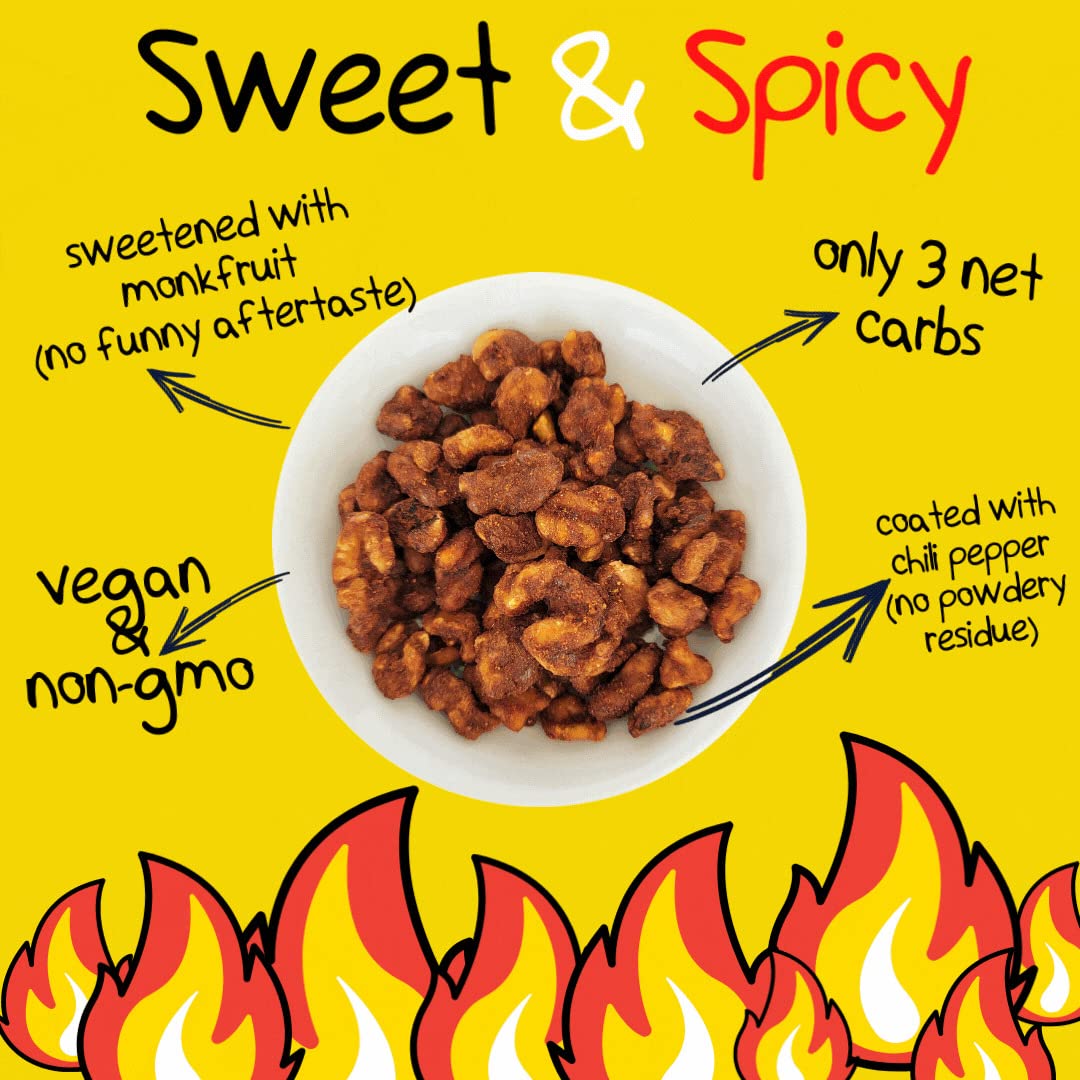 Crazy Go Nuts Walnuts - Sweet & Spicy, 1.25 oz (6-Pack) - Healthy Snacks, Vegan, Gluten Free, Keto, Low Carb, Superfood - Natura