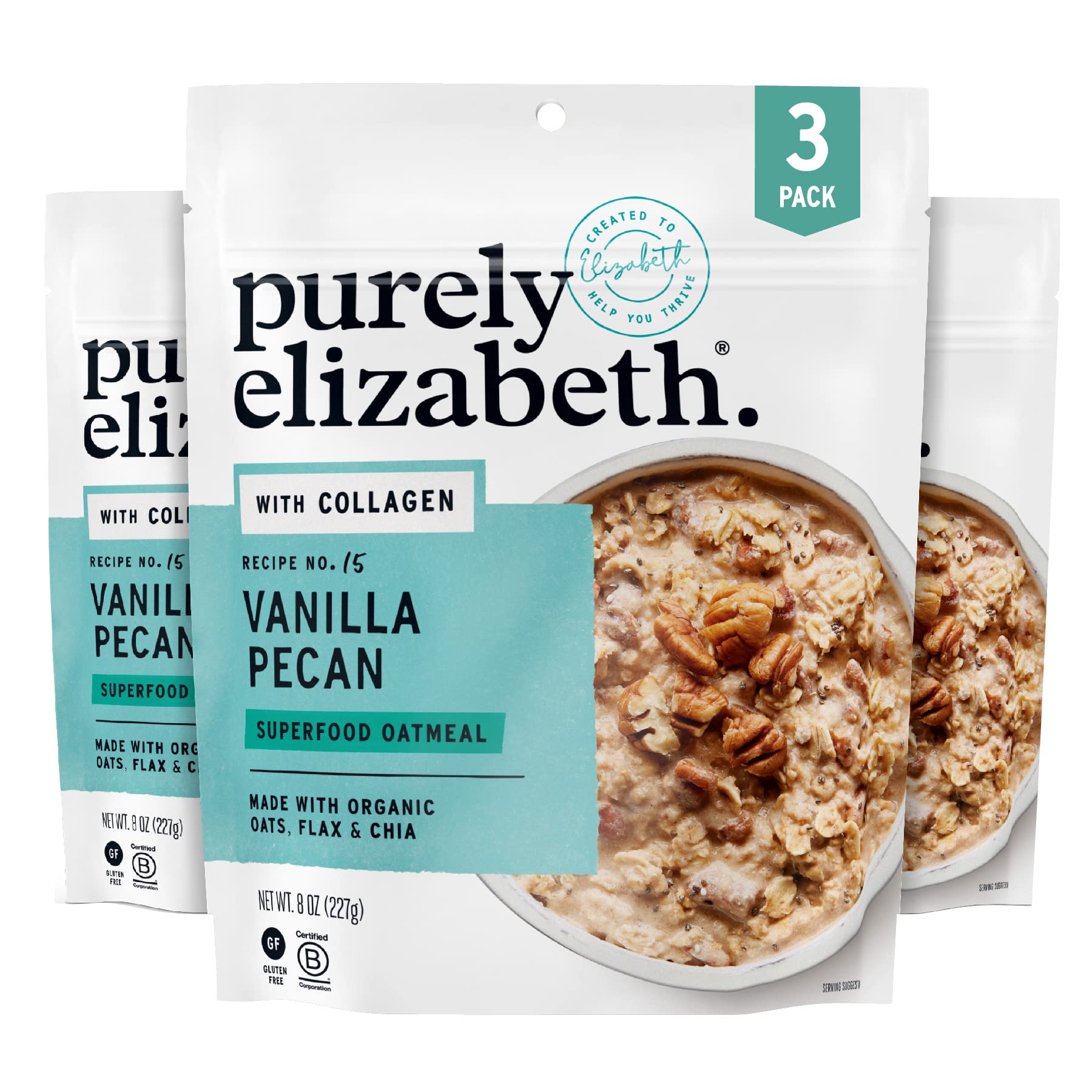 Purely Elizabeth Collagen Oatmeal, Vanilla Pecan, Made With Organic Oats, Amaranth, Quinoa, And Chia Seeds, Gluten-Free, Non-Gmo