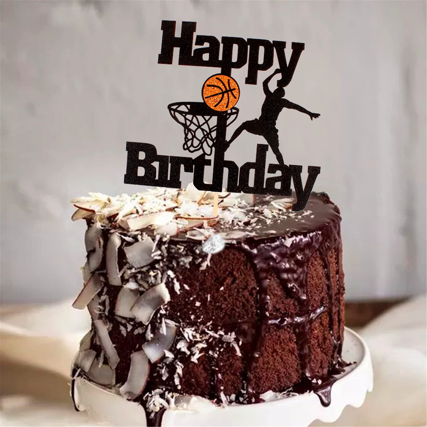 Cyodoos Basketball Happy Birthday Cake Topper Basketball Scene Themed Cake Fruit Picks For Man Boys Father Birthday Event Party