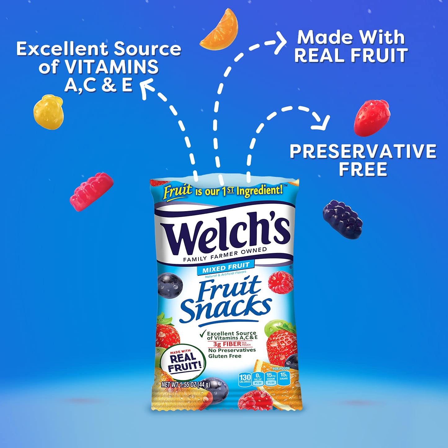 Welch'S Fruit Snacks, Mixed Fruit, Gluten Free, Bulk Pack, 1.55 Oz Individual Single Serve Bags (Pack Of 144)