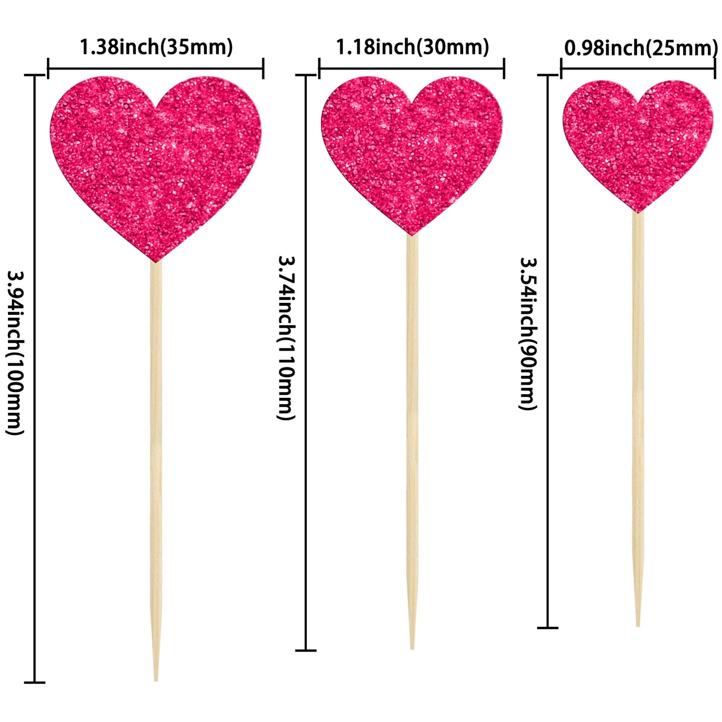 Gyufise Heart Cupcake Toppers 30Pcs Glitter Paper Rose Red for Valentines Day Wedding Party Decorations
