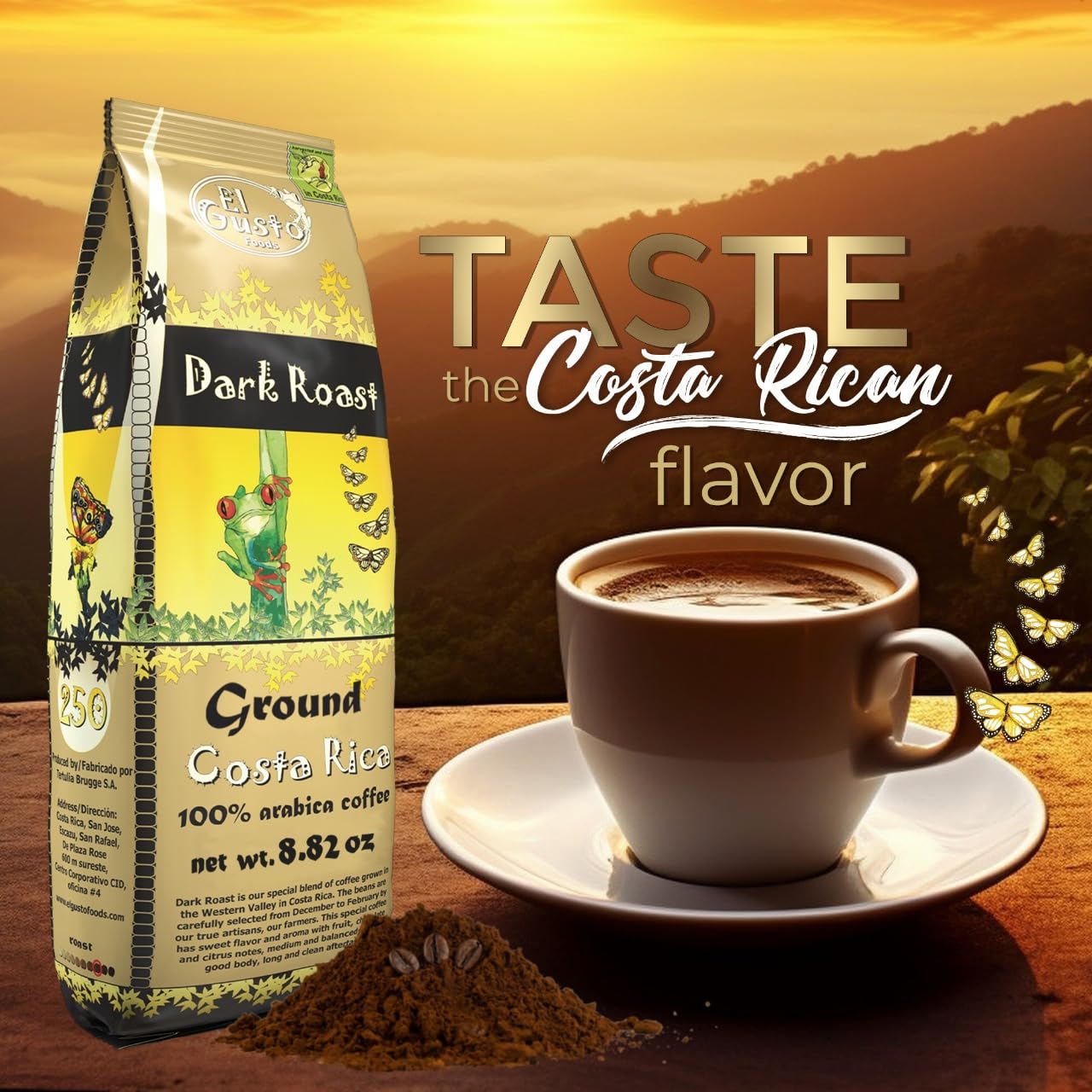 Costa Rican Coffee Dark Roast Ground (8.8Oz) - 100% Fresh Arabica Beans, Shade Grown & Locally Sourced - Costa Rican Souvenirs, Perfect Coffee Lover Gift