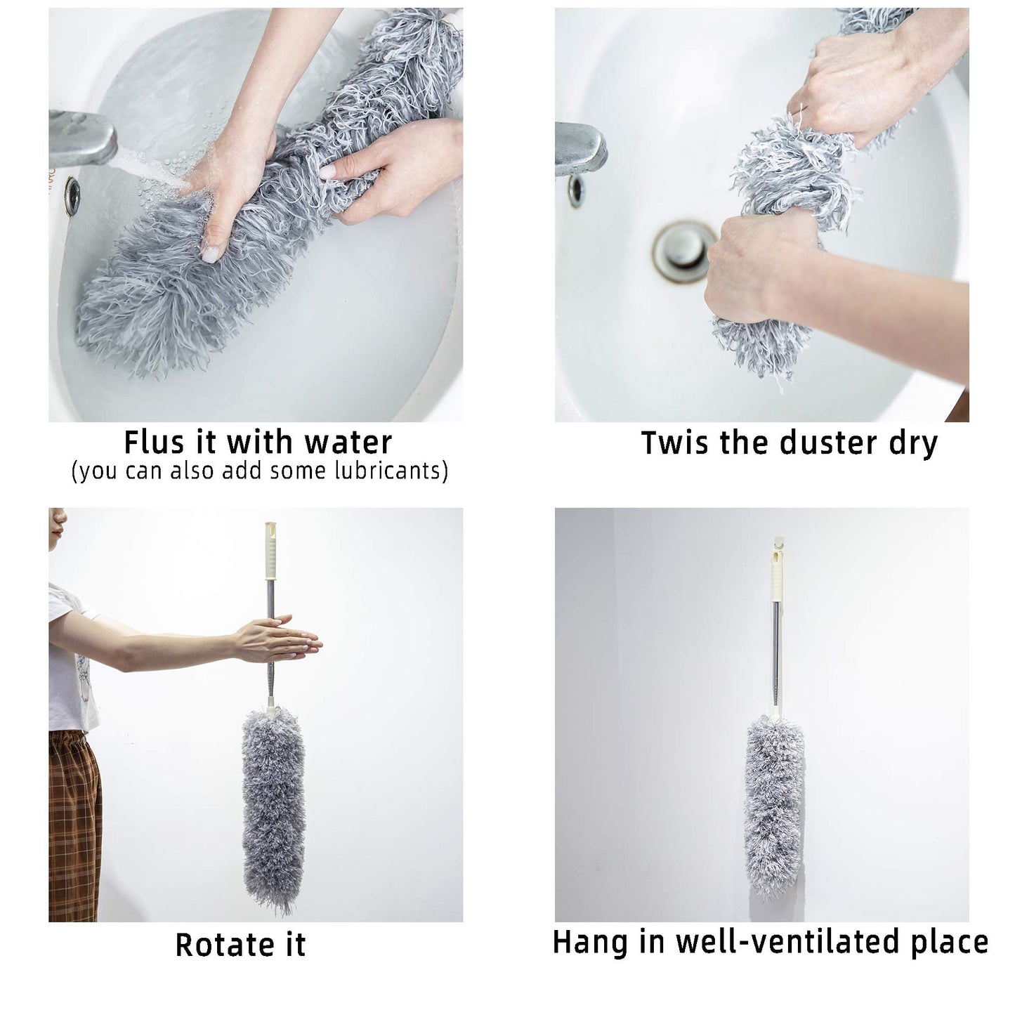 Microfiber Duster With Extension Pole,Washable Bendable Head Ceiling Fan Duster,15-100 Inch Wet Or Dry Dust Collect Telescoping