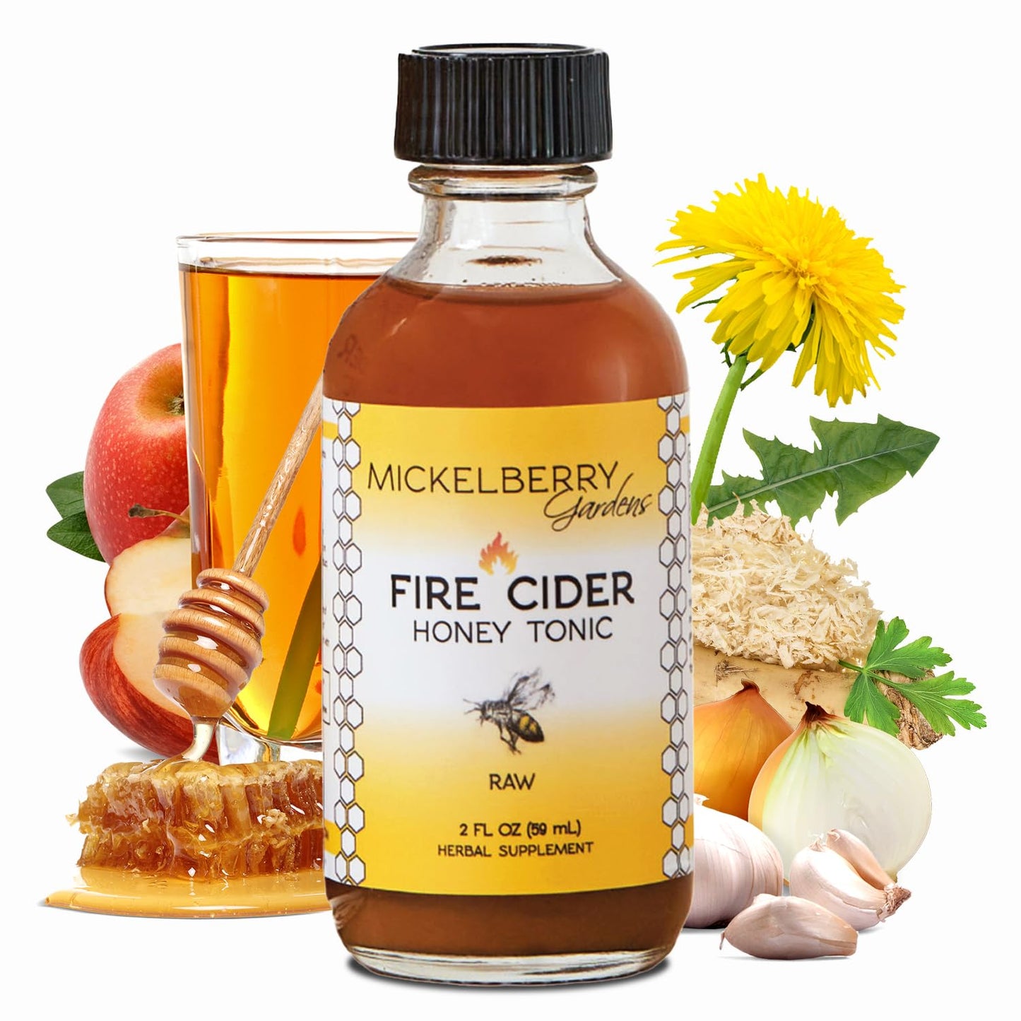 Mickelberry Gardens Fire Cider Tonic with Organic Turmeric & Ginger - 2 Fl Oz - Amber