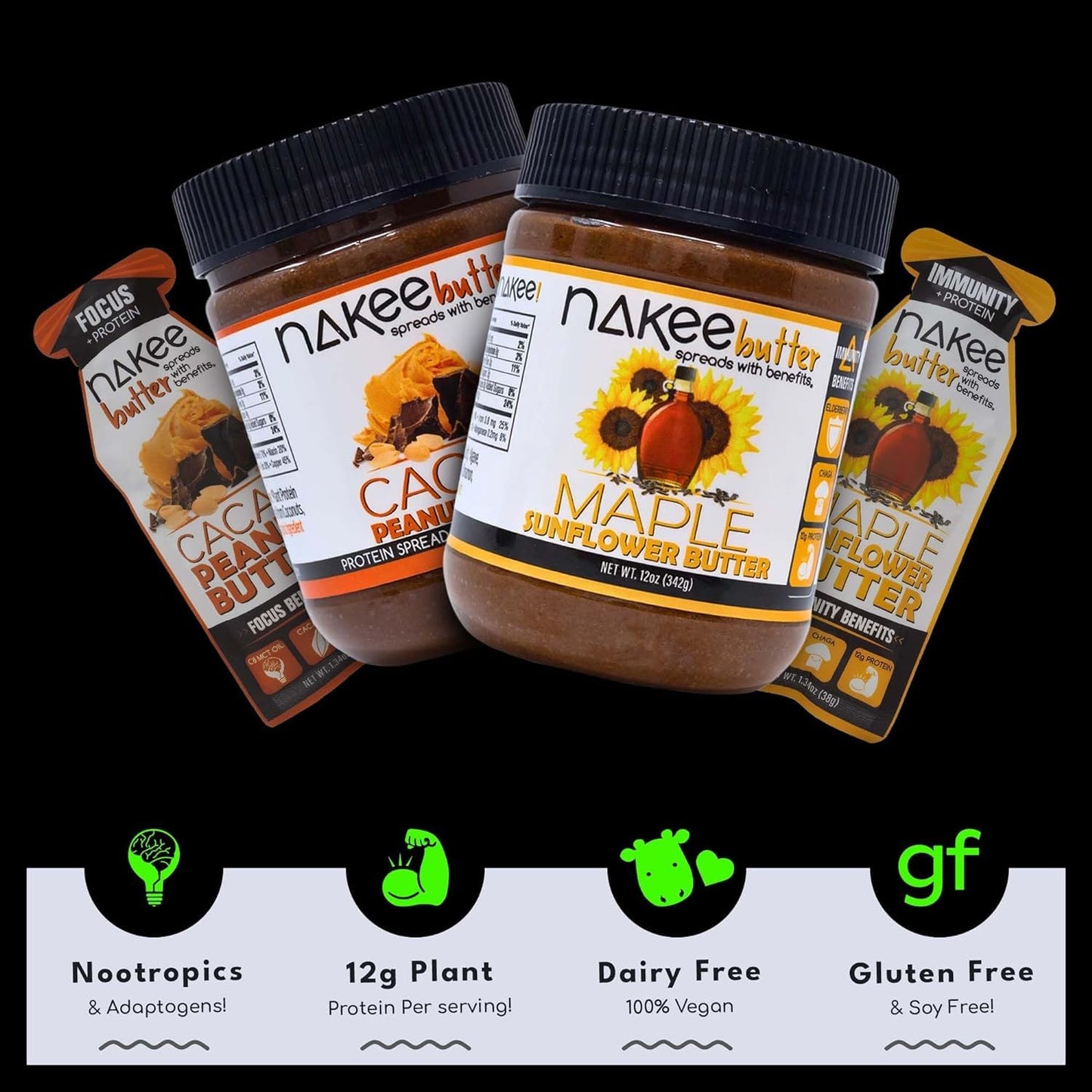 Nakee Butter Focus Cacao Peanut Butter - 12-Pack