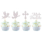 YCTHUNFISH 24 Pack Cupcake Toppers with Glitter Cross and Angel, Silver, Small, for Baptism, Baby Shower, Kids Birthday, Christmas Party