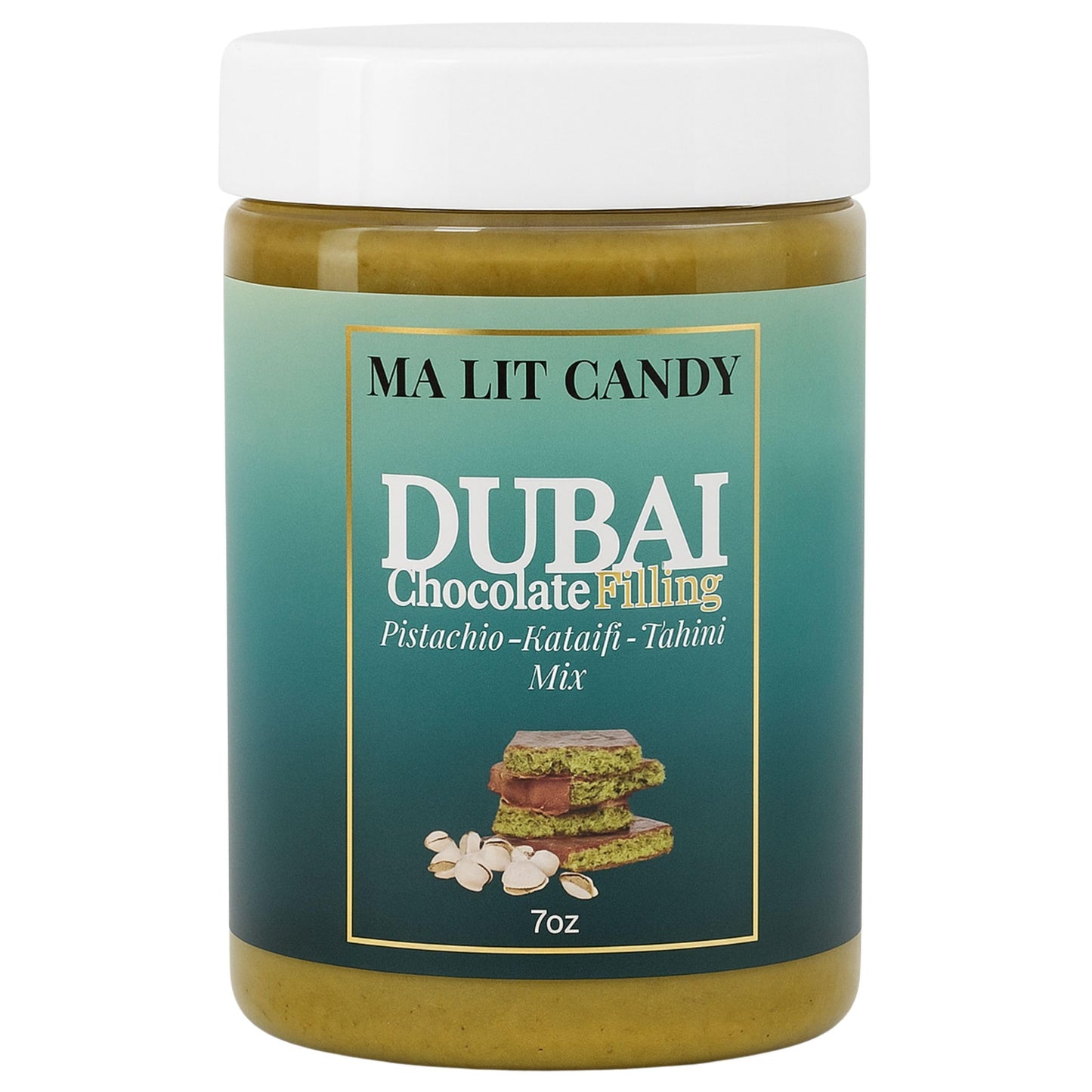 Ma Lit Candy Dubai Kataifi & Pistachio Jar- 7Oz - Tiktok Creamy & Crunchy Dubai Chocolate Filling Spread - Great As Dubai Chocolate Bar Filling, Breakfast, Dipping Fruits, Pancakes, Holidays Gift