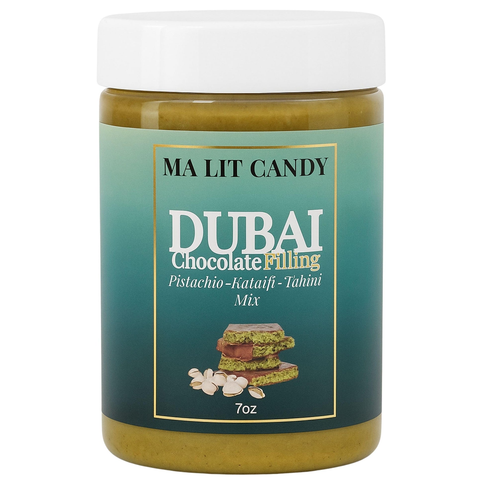 Ma Lit Candy Dubai Kataifi & Pistachio Jar- 7Oz - Tiktok Creamy & Crunchy Dubai Chocolate Filling Spread - Great As Dubai Chocolate Bar Filling, Breakfast, Dipping Fruits, Pancakes, Holidays Gift