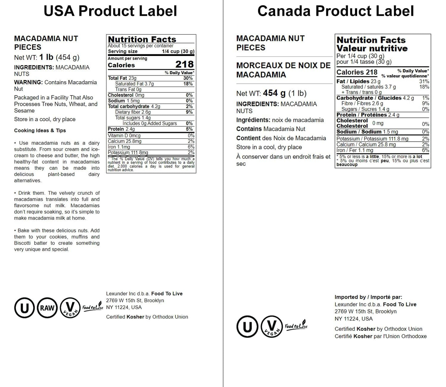 Food To Live Macadamia Nut Halves & Pieces, 1 Pound – Raw, Shelled, Unsalted, Kosher, Vegan, Bulk. Keto Snack. Good Source Of Healthy Fats. Great For Baking, And As Topping For Salads, Yogurt.