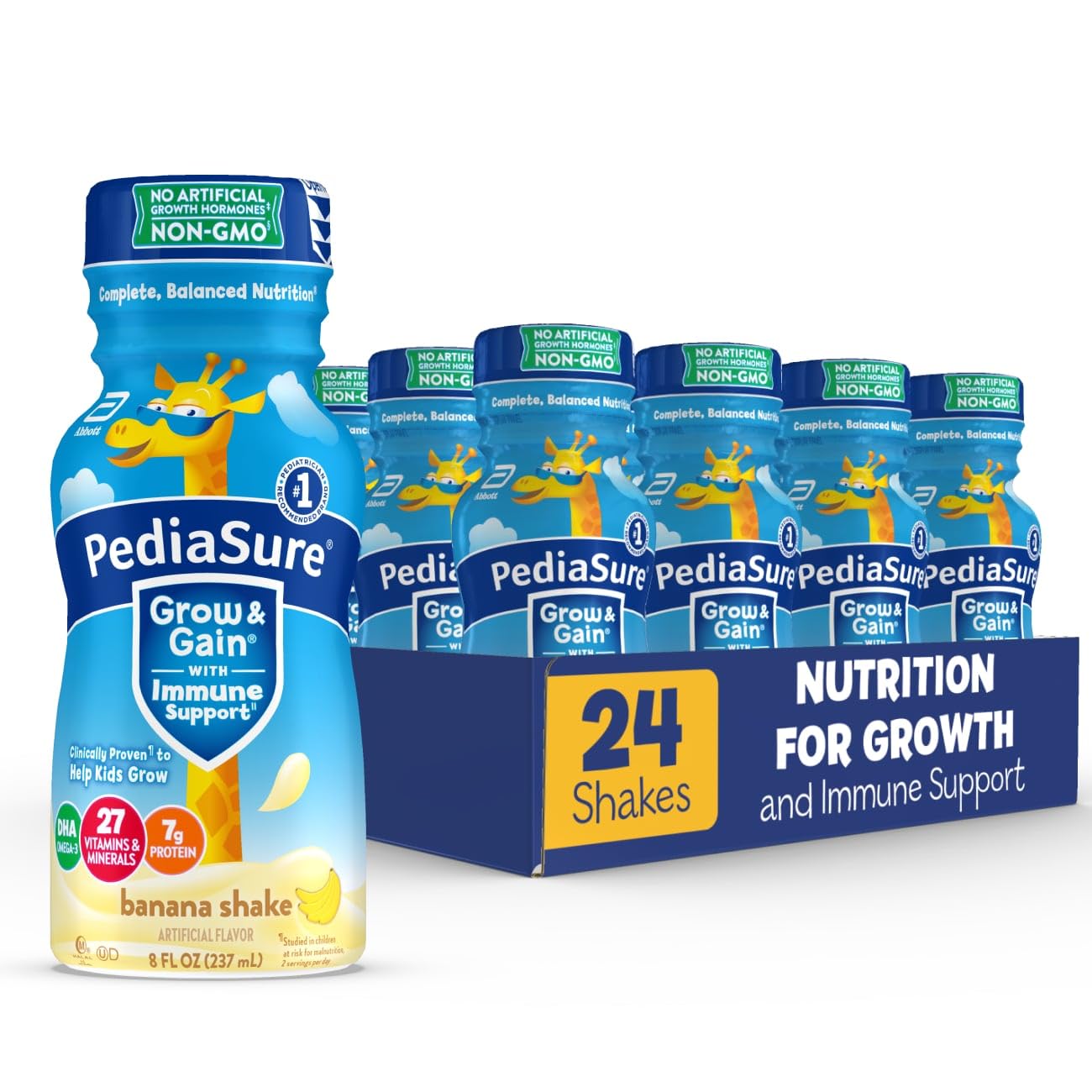 Pediasure Grow & Gain With Immune Support, Kids Protein Shake, Banana, 8-Fl-Oz Bottle, 24 Shakes