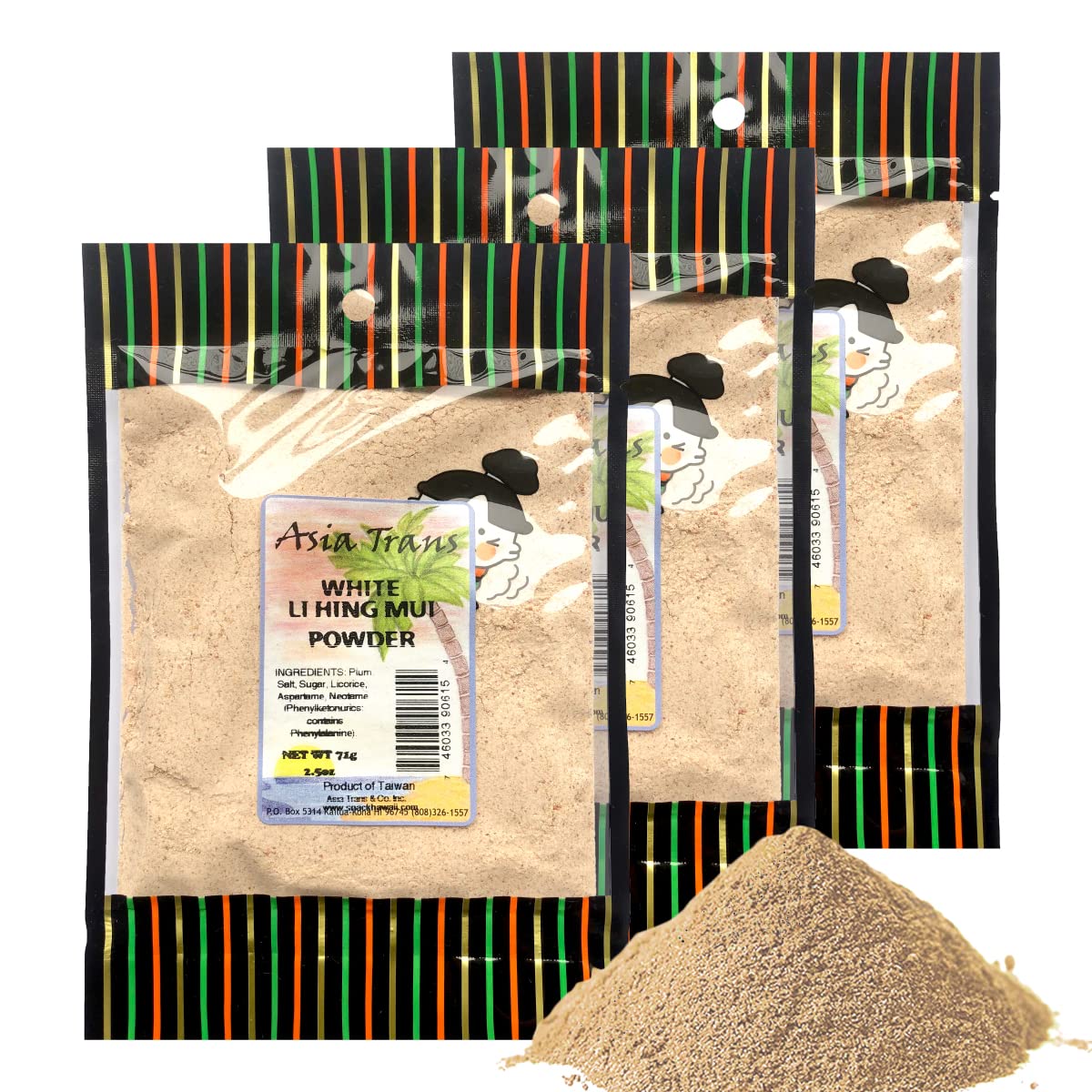 Snack Hawaii Authentic Li Hing Mui Powder - Sweet & Sour Dried Plum Powder - 2.5 Ounce (3 Pack) - White, Red