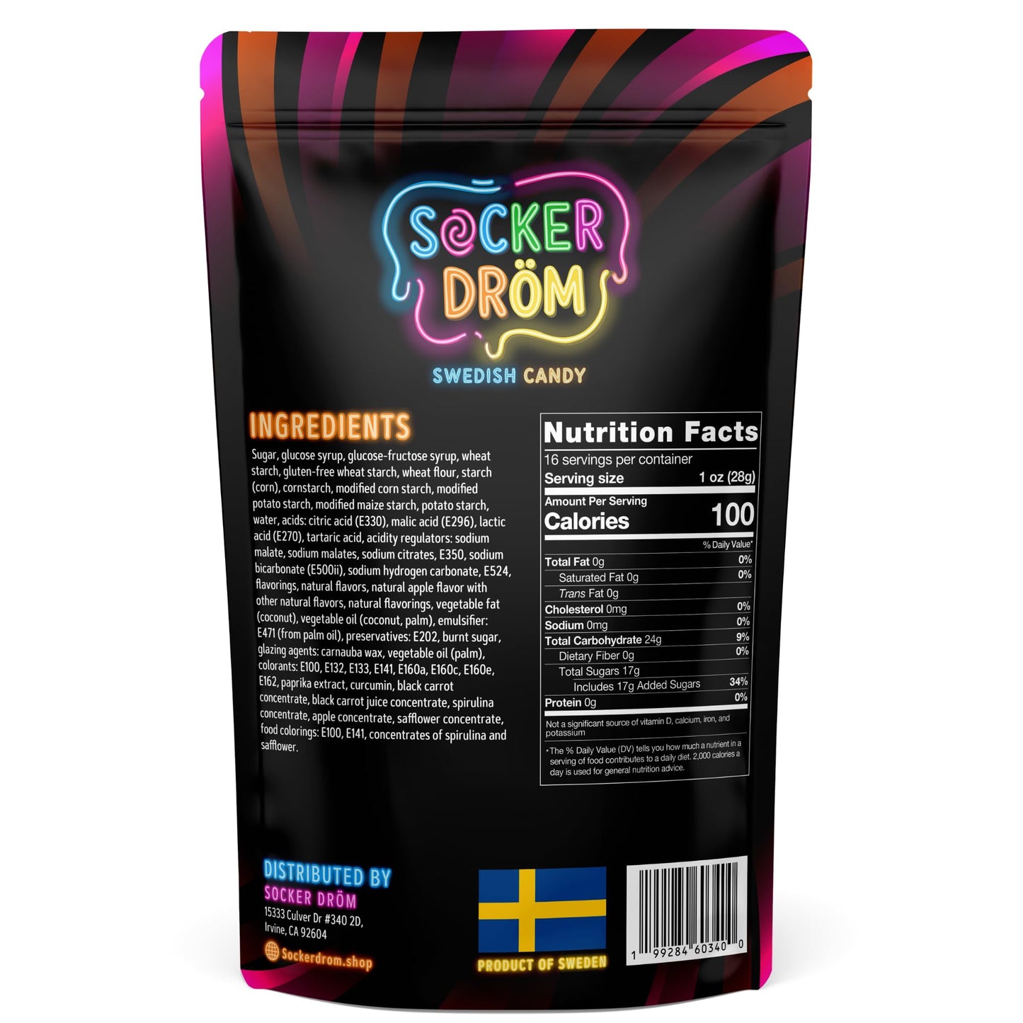 Authentic Swedish Candy Mix 1lb | Vegan Variety Pack of Sweet & Sour Swedish Candy Gummies | No Gelatin  No Corn Syrup  Gummy Pack from Sweden for Snacking  and Gifting