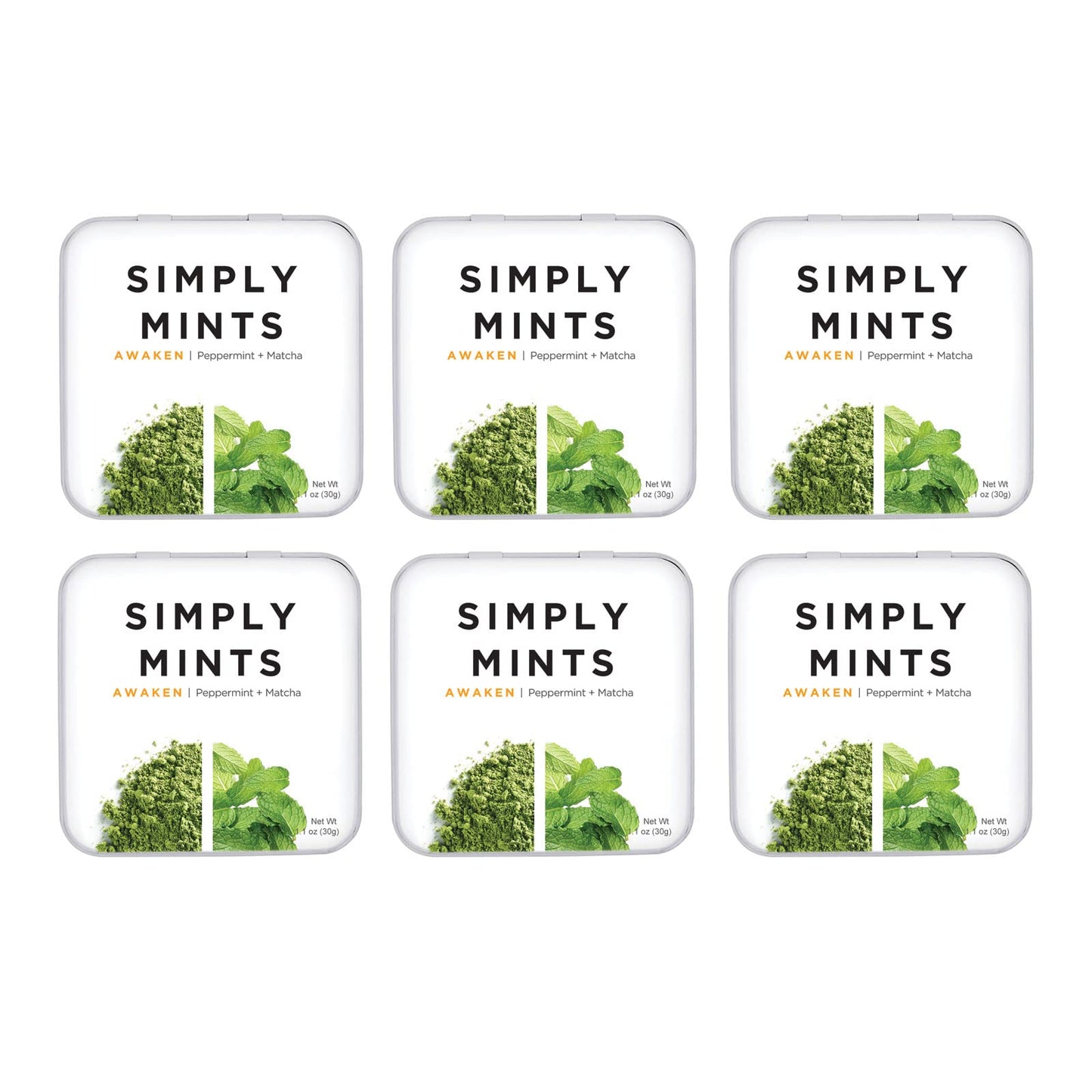 Simply Gum Breath Mints | Awaken Flavor with Caffeine & Matcha | Pack of 6 | 180 Total Pieces | Aspartame-Free | Green