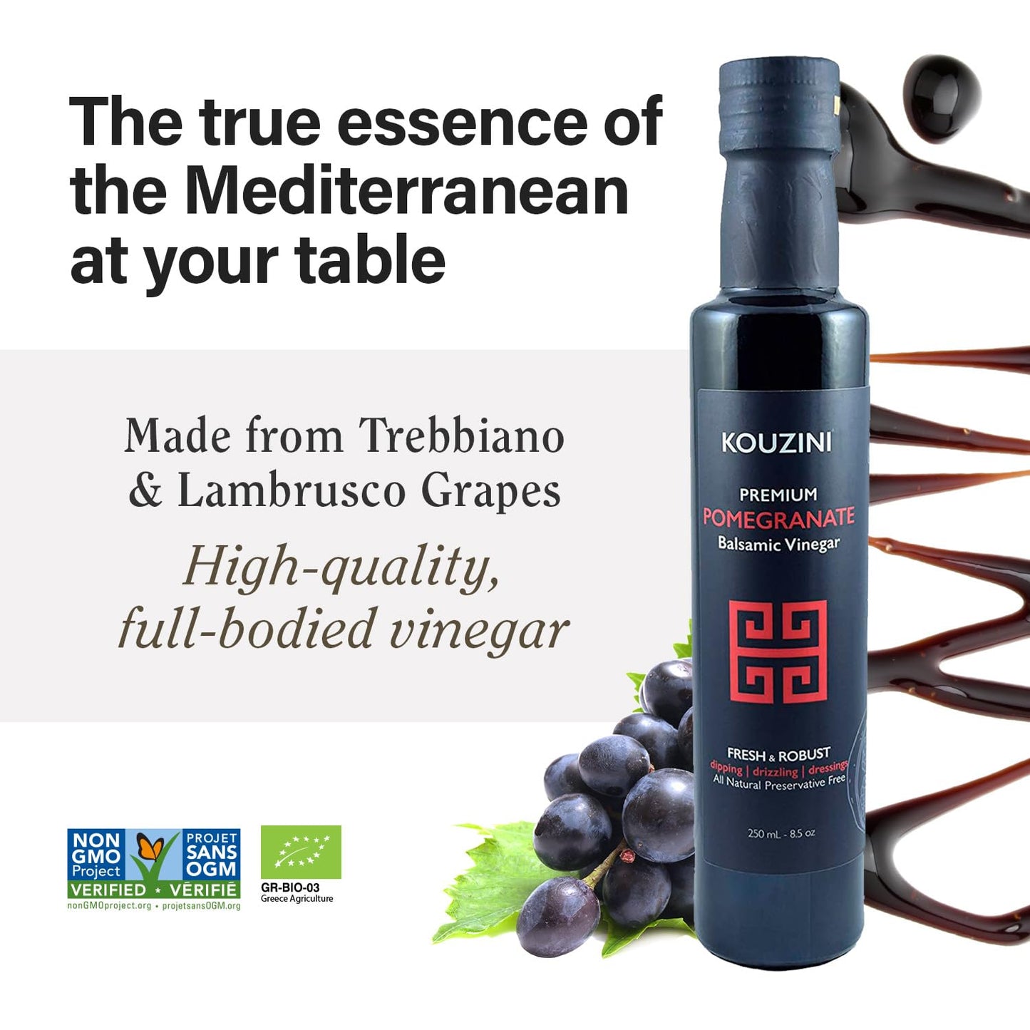 Kouzini Ultra Premium Pomegranate Balsamic Vinegar, Aged Balsamic Vinegars From Modena, Italy, Premium, Smooth & Full-Bodied Fla