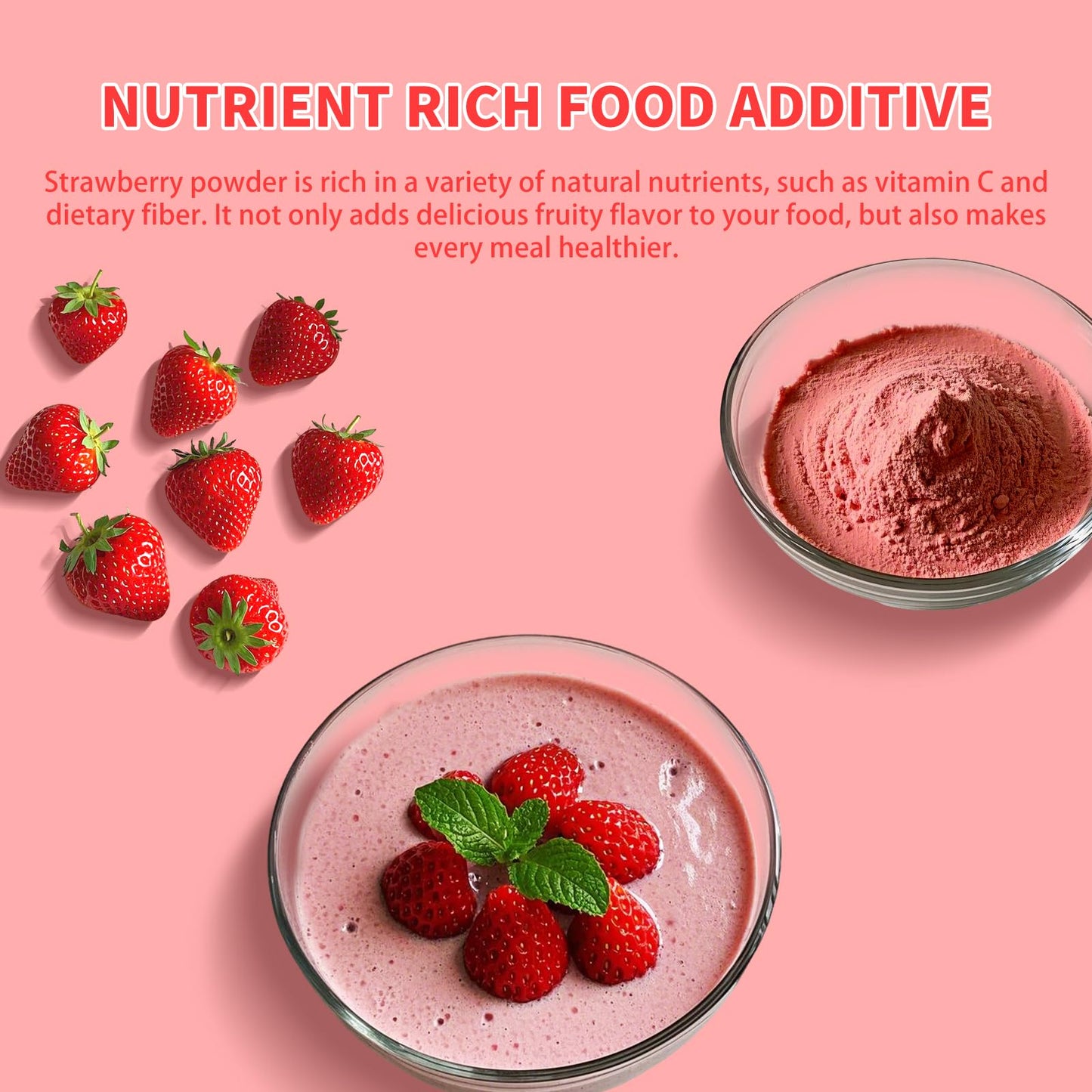Strawberry Powder, 5.64Oz/160G Freeze Dried Strawberry Powder, No Sugar & Additives, 100% Natural, Freeze Dried Fruit Powd-Er Fo