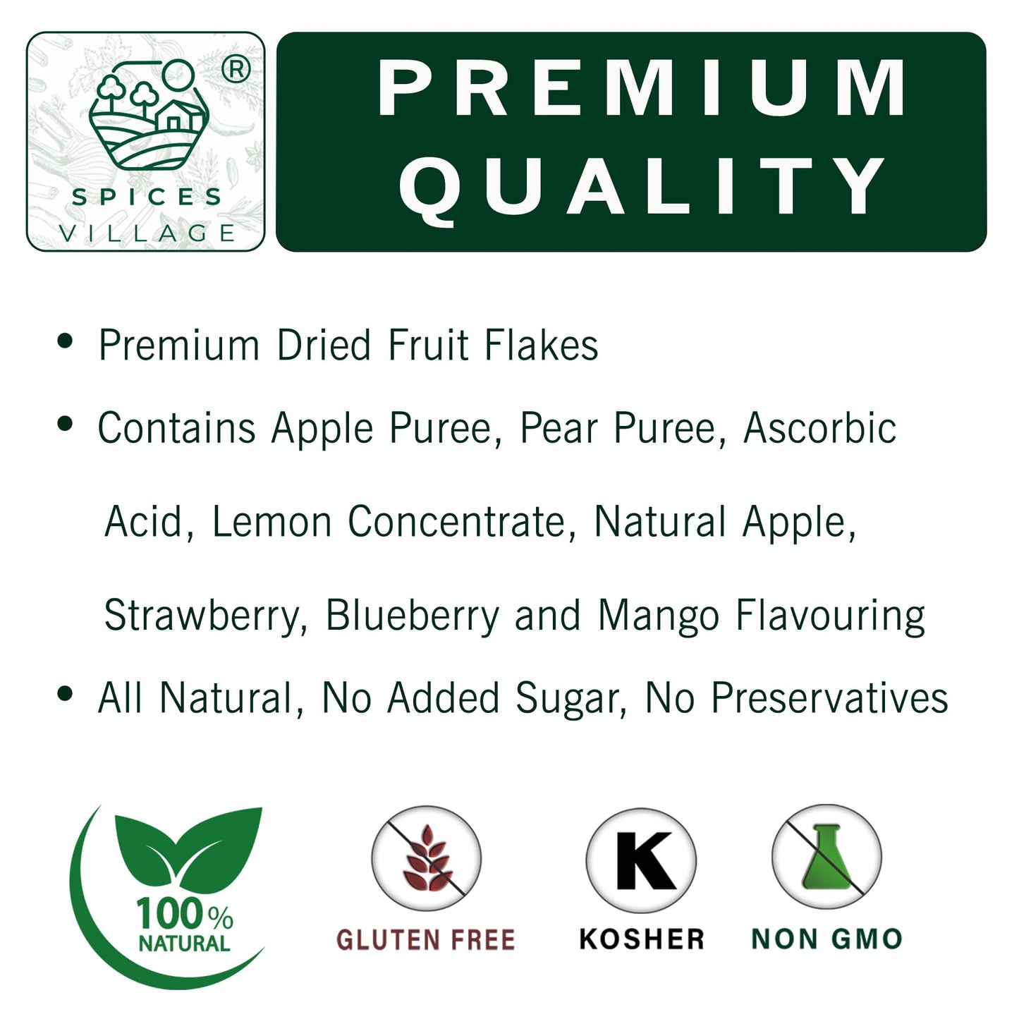 Spices Village Fruit Snacks, Fruit Strips Flakes Mix, No Sugar Added,10 Oz, No Additives, Kosher, Mix Of Natural Apple, Pear, St