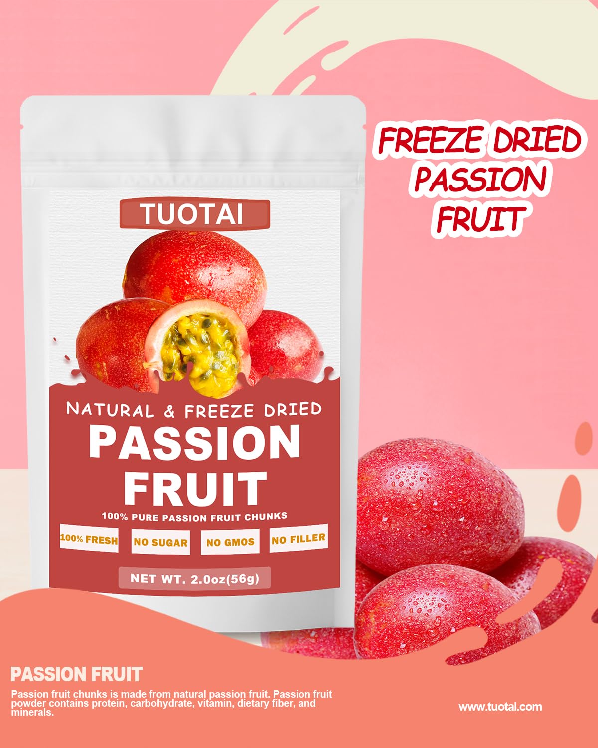 Freeze Dried Passion Fruit, 2 Ounces, Passion Fruit Chunks For Cake, Drinks And Baking Food