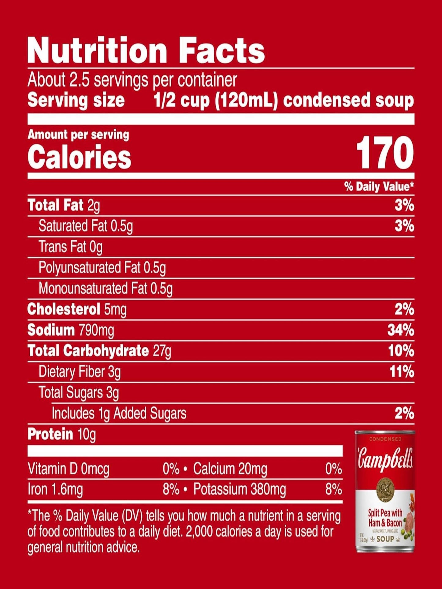 Goinsane Campbells Split Pea Soup with Ham & Bacon, 11.5 oz, Pack of 6