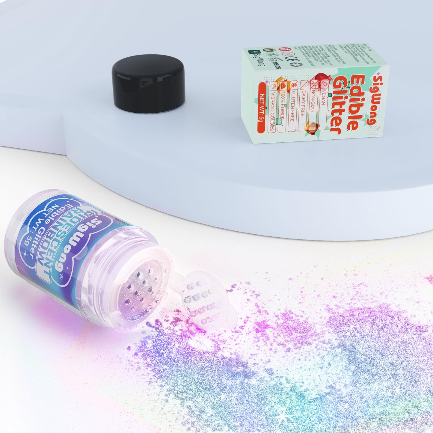 SigWong Iridescent Rainbow Edible Glitter - 5g Food Grade Cake Decorating Sprinkle for Cakes, Drinks, and Desserts