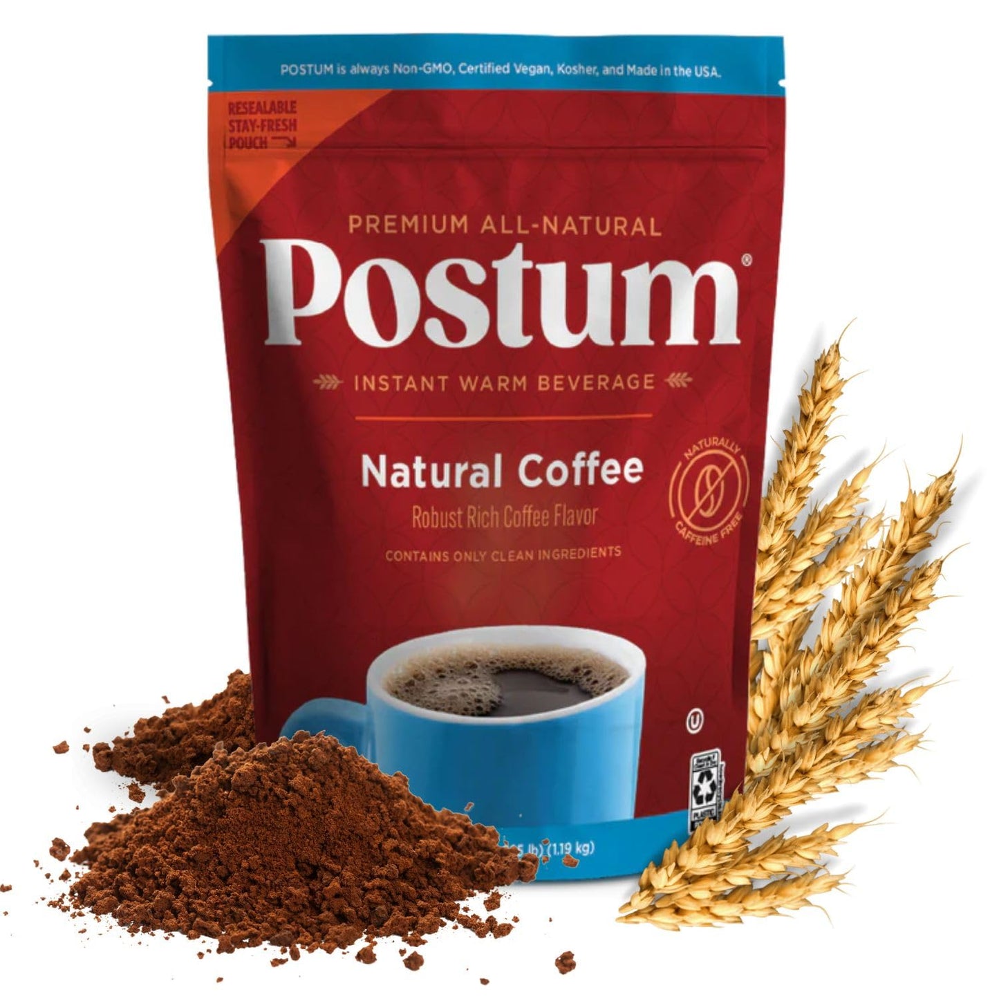 Postum Coffee Substitute - Wheat Bran & Molasses Blend, Caffeine Free, 42oz